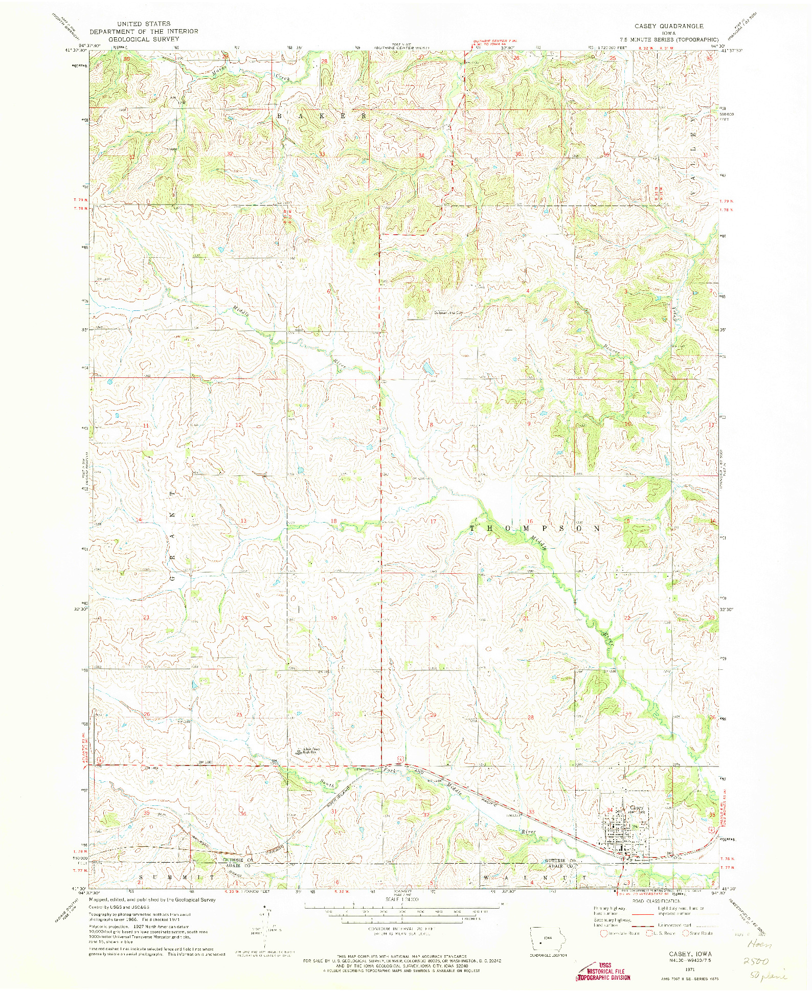 USGS 1:24000-SCALE QUADRANGLE FOR CASEY, IA 1971