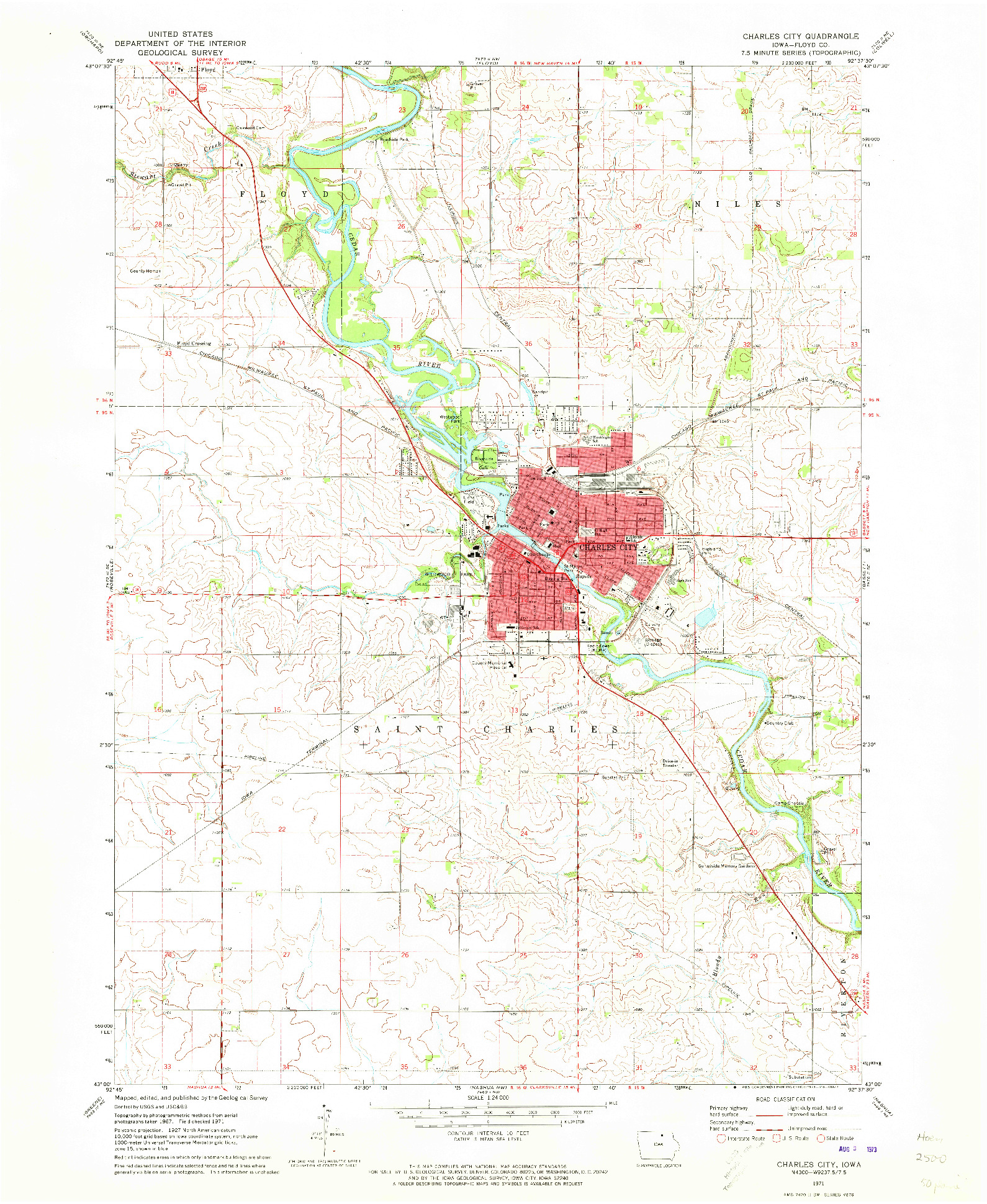 USGS 1:24000-SCALE QUADRANGLE FOR CHARLES CITY, IA 1971