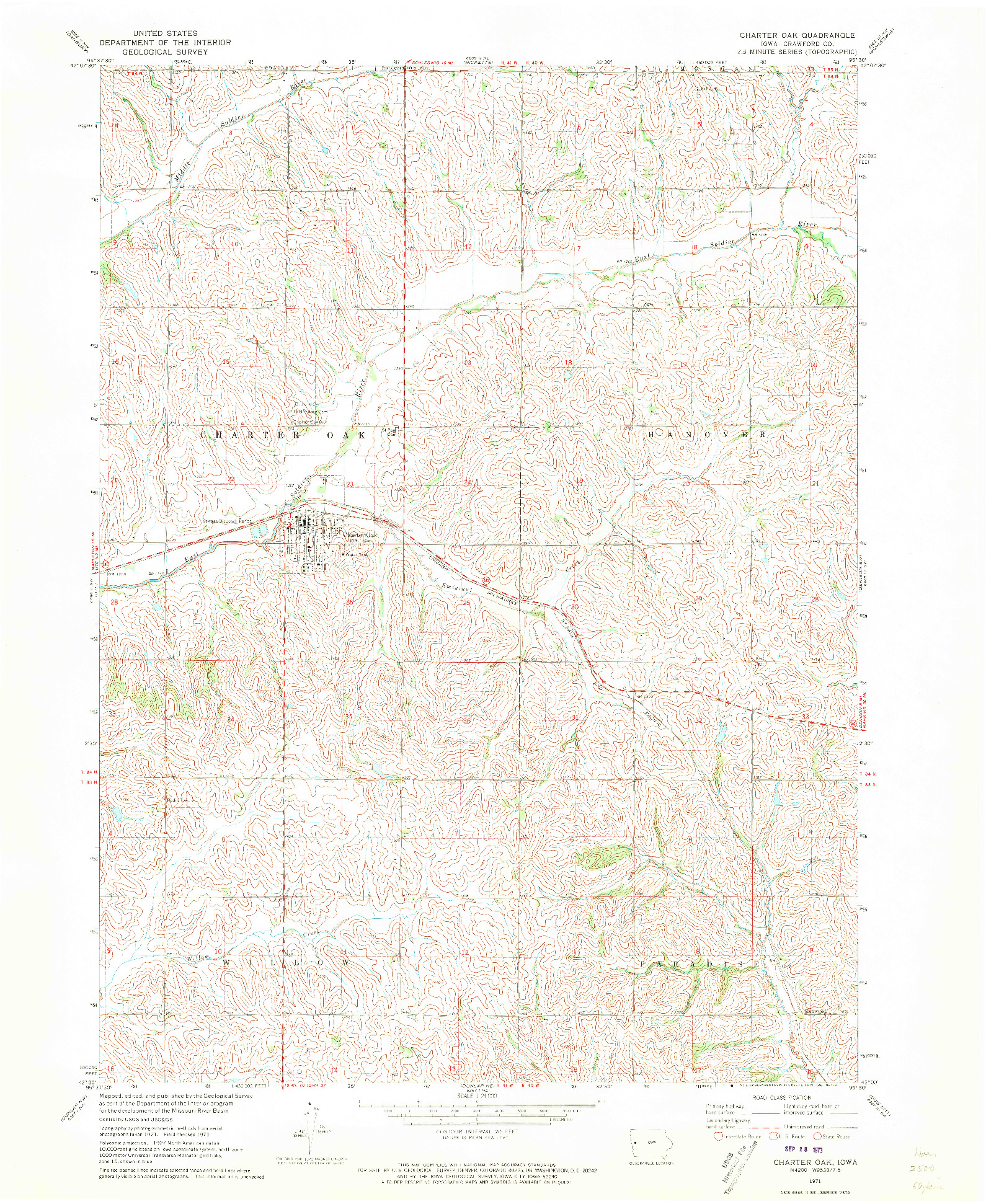 USGS 1:24000-SCALE QUADRANGLE FOR CHARTER OAK, IA 1971