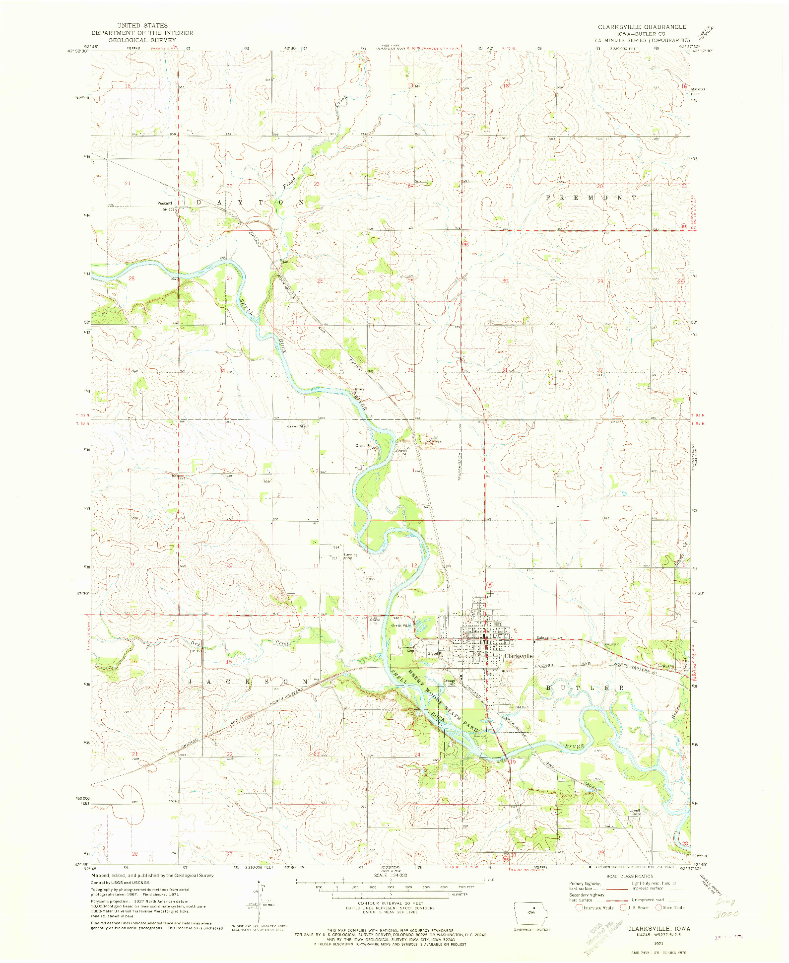 USGS 1:24000-SCALE QUADRANGLE FOR CLARKSVILLE, IA 1971