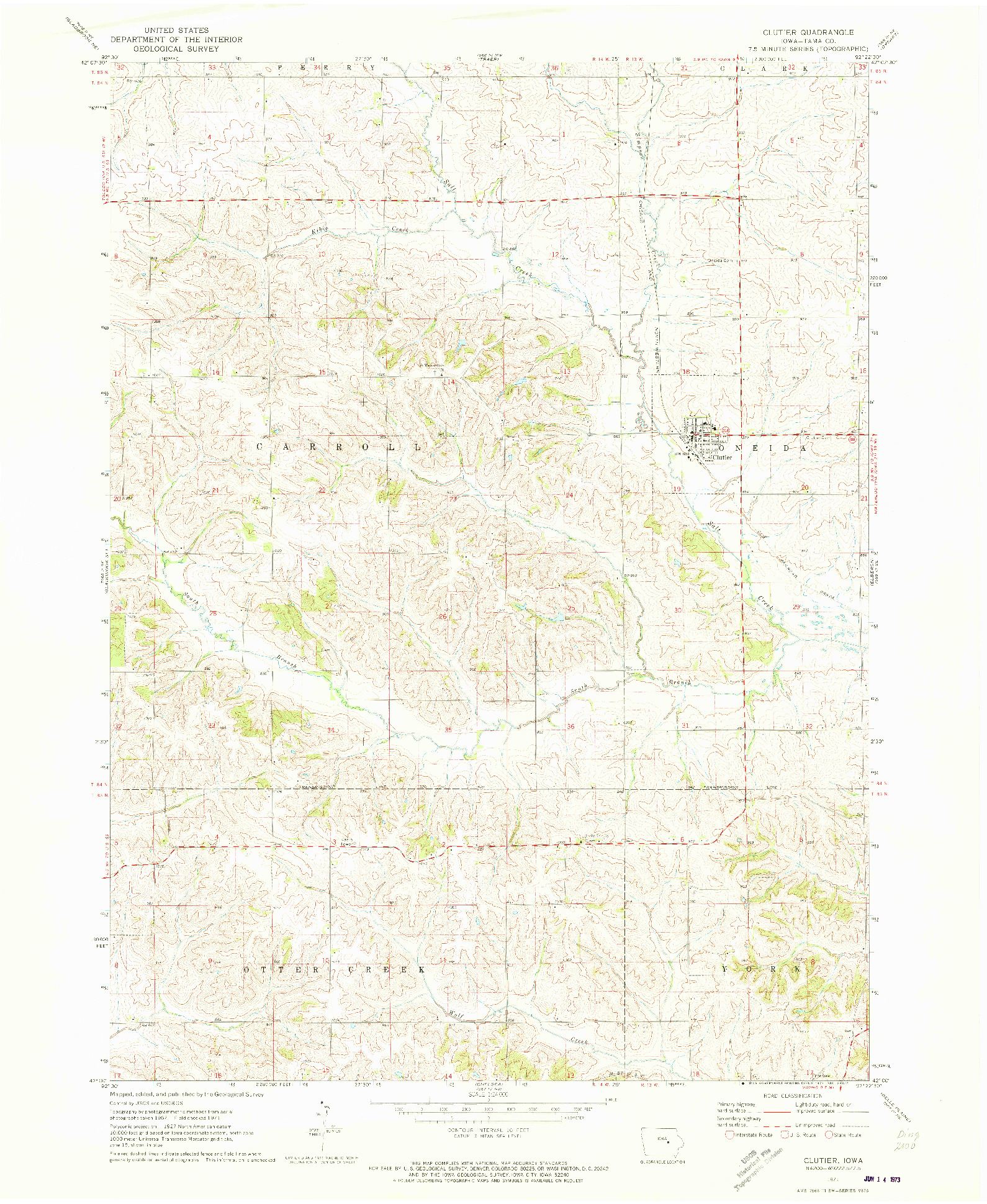 USGS 1:24000-SCALE QUADRANGLE FOR CLUTIER, IA 1971