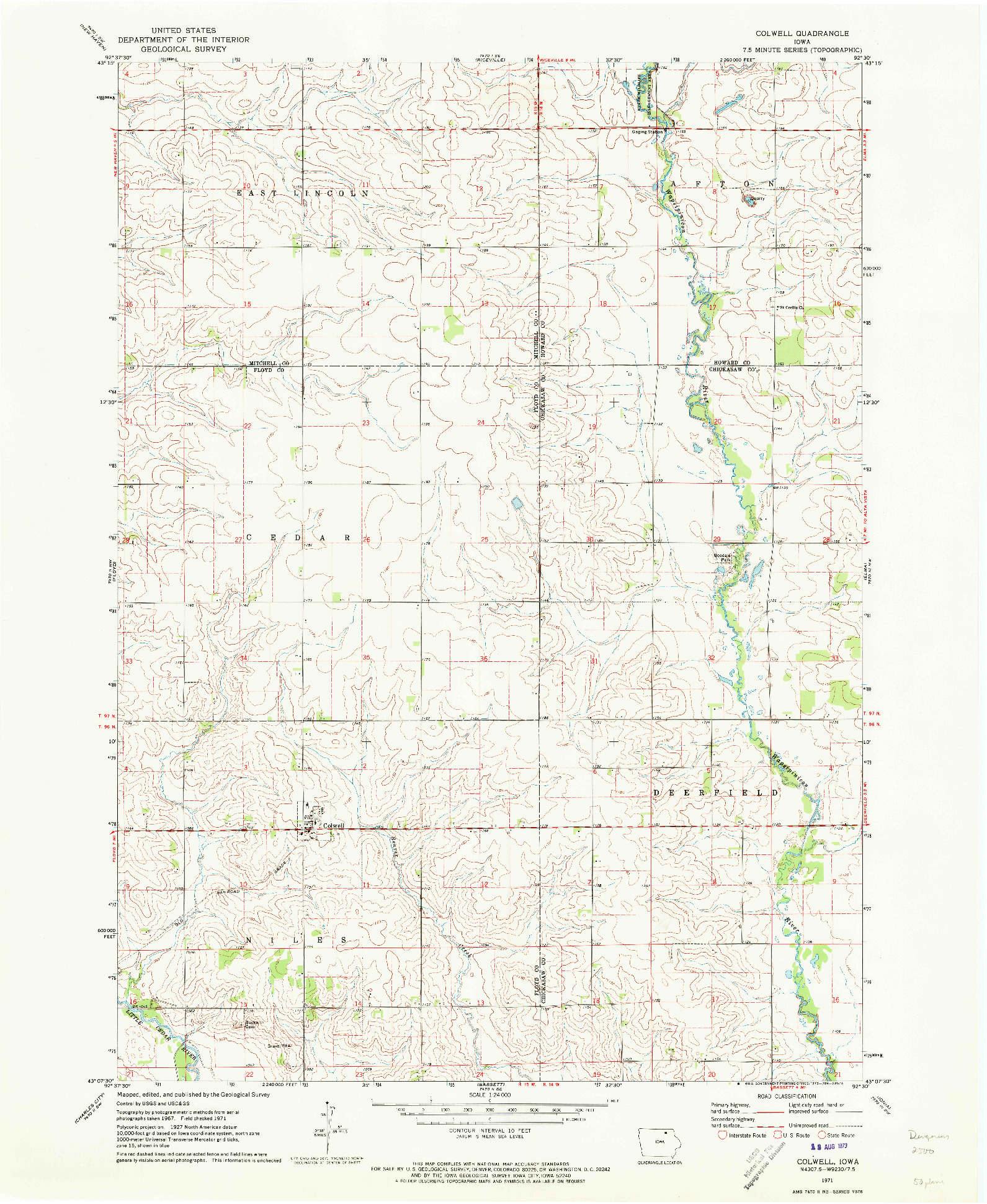 USGS 1:24000-SCALE QUADRANGLE FOR COLWELL, IA 1971