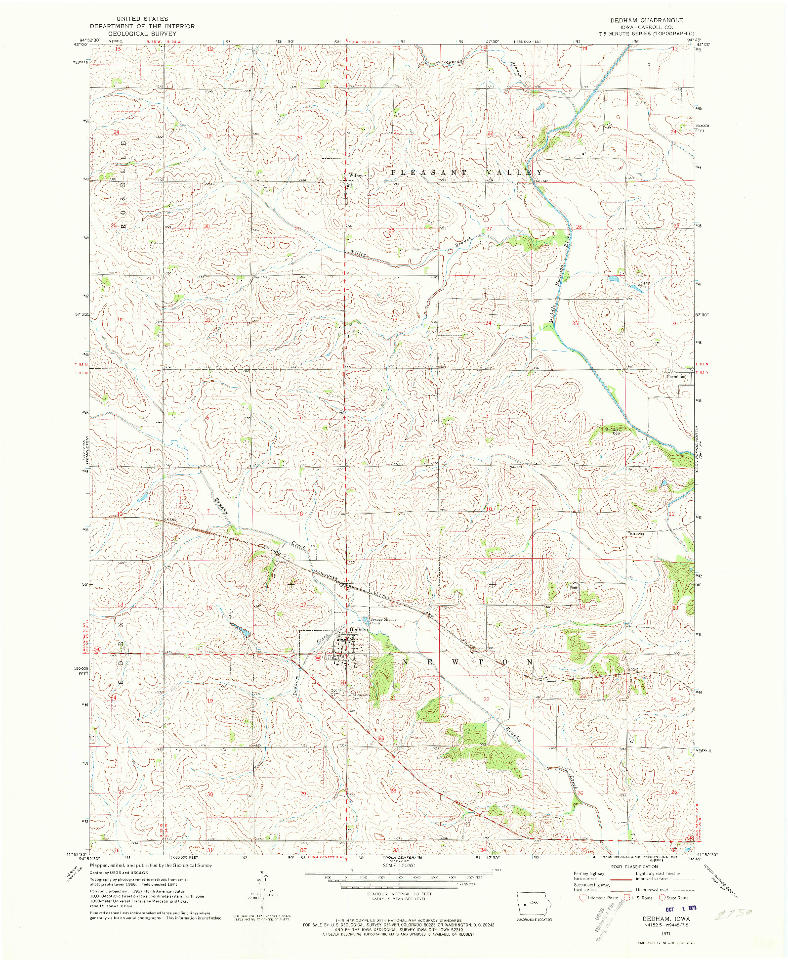 USGS 1:24000-SCALE QUADRANGLE FOR DEDHAM, IA 1971