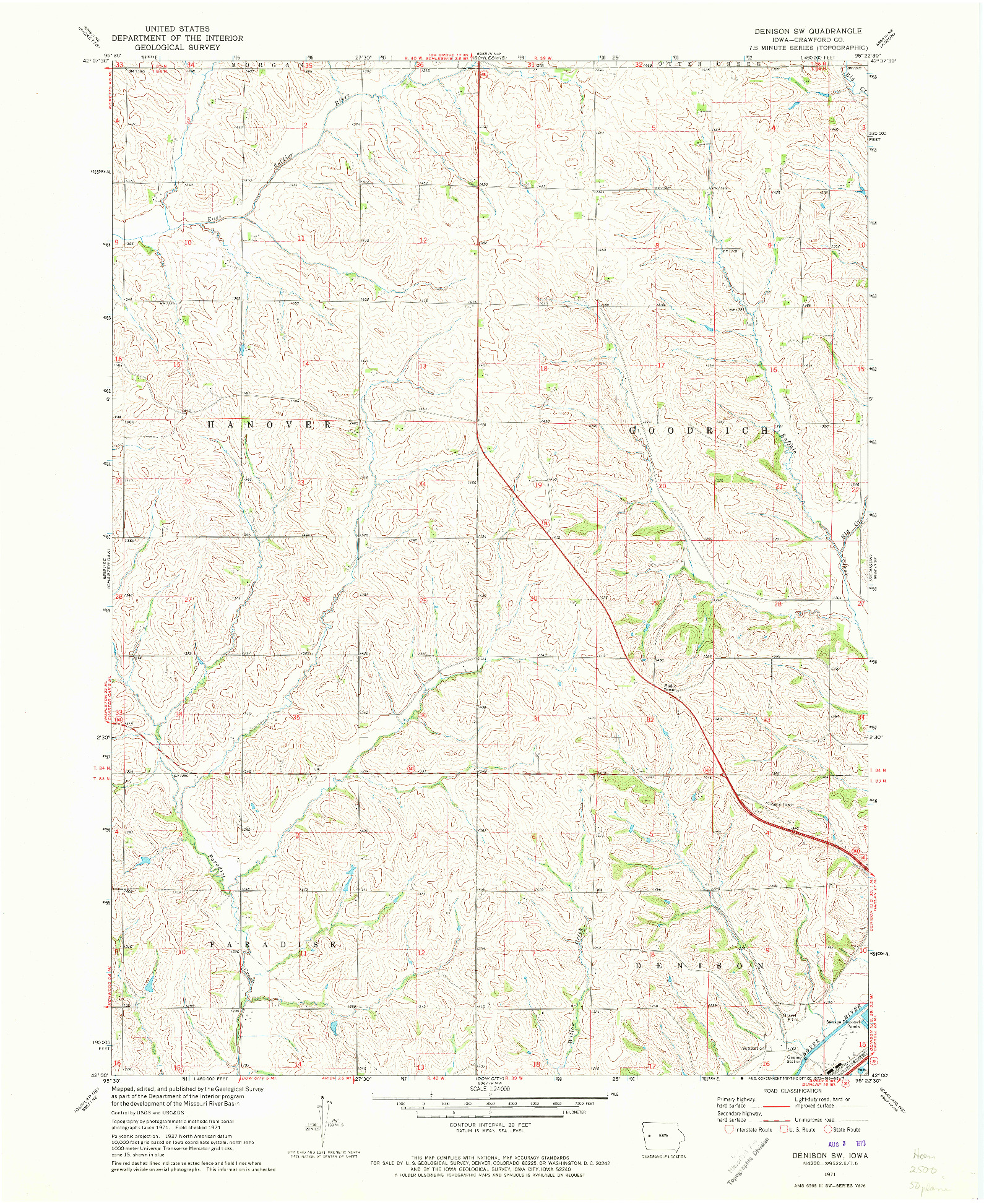 USGS 1:24000-SCALE QUADRANGLE FOR DENISON SW, IA 1971