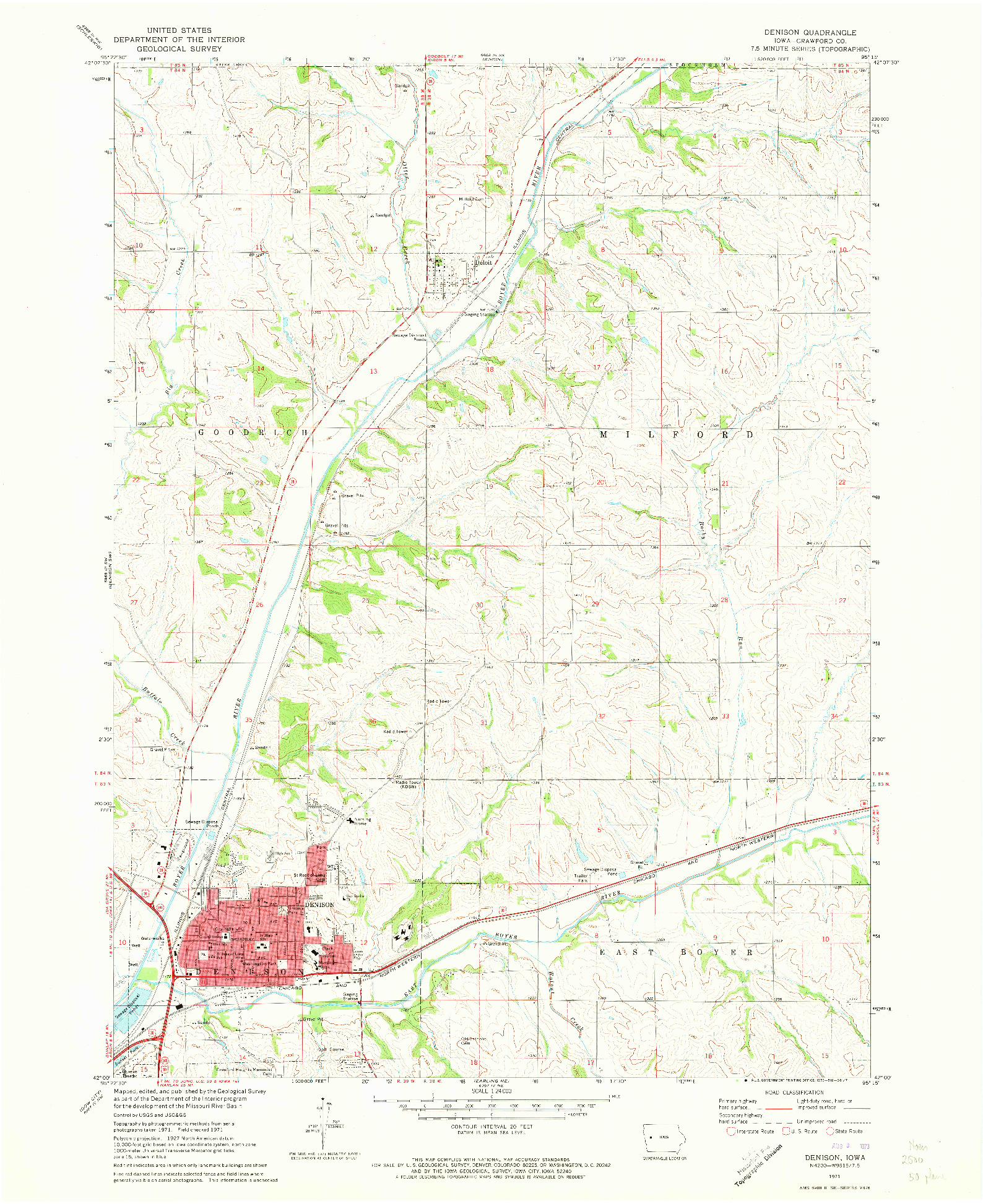 USGS 1:24000-SCALE QUADRANGLE FOR DENISON, IA 1971