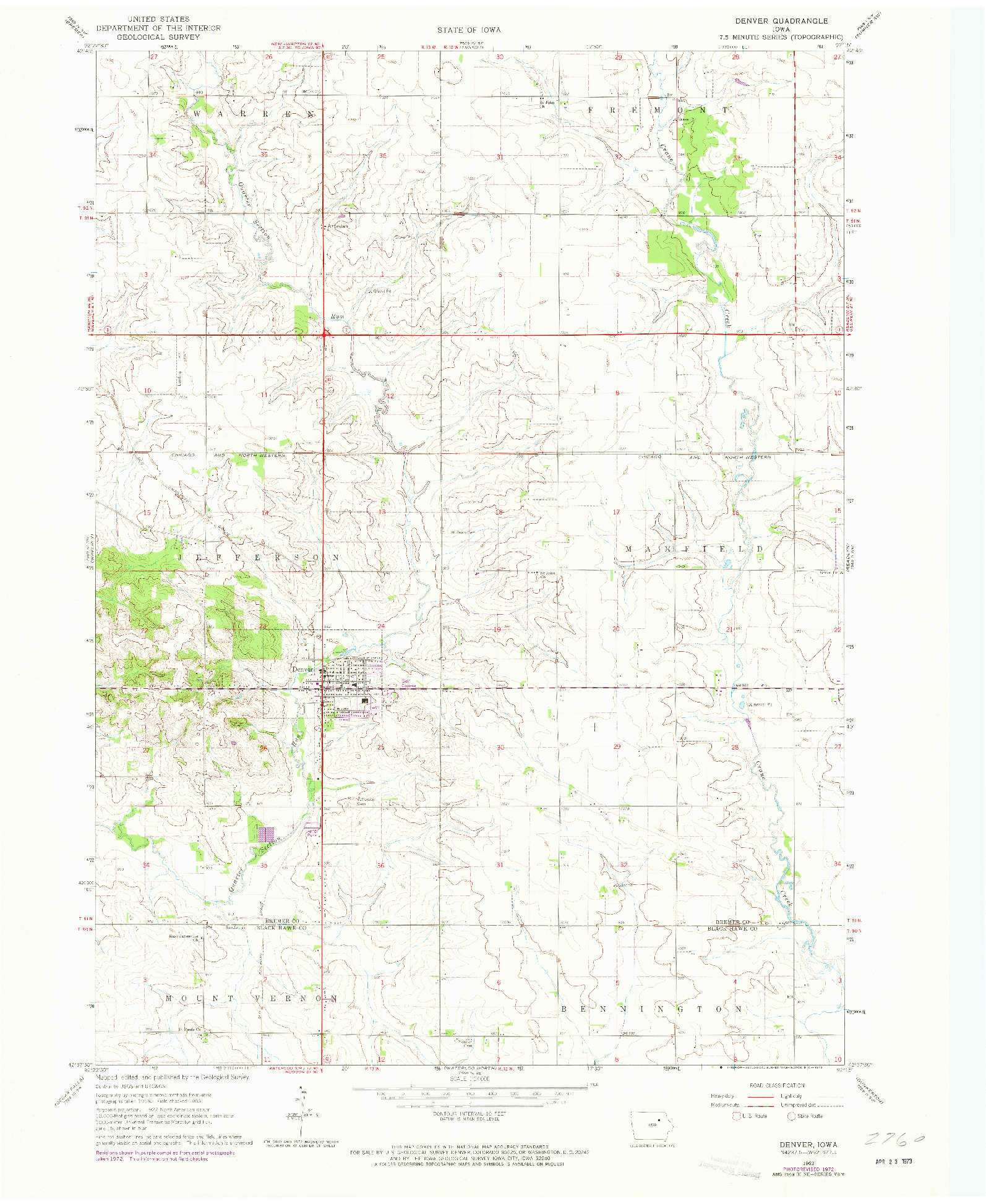 USGS 1:24000-SCALE QUADRANGLE FOR DENVER, IA 1963