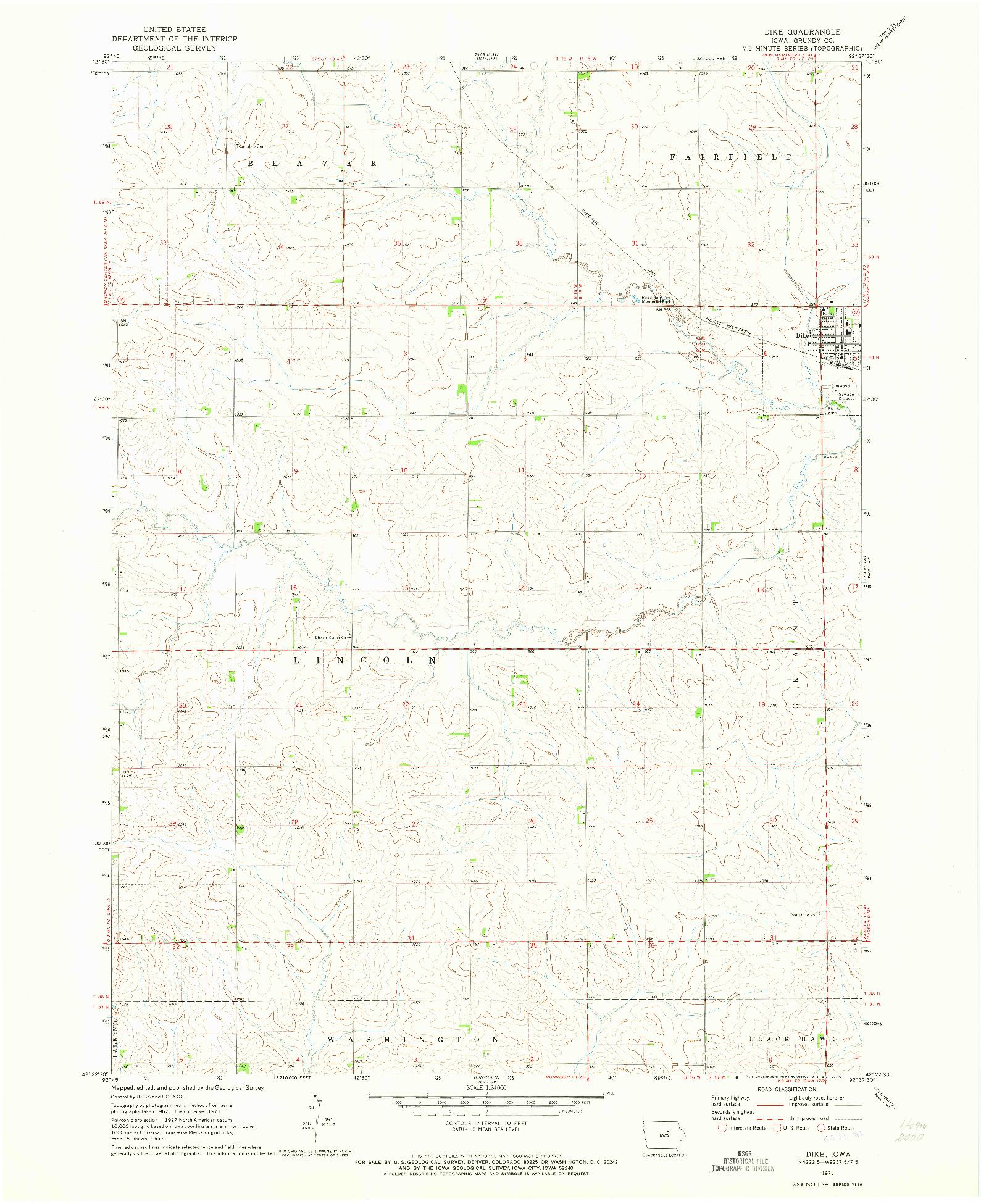 USGS 1:24000-SCALE QUADRANGLE FOR DIKE, IA 1971