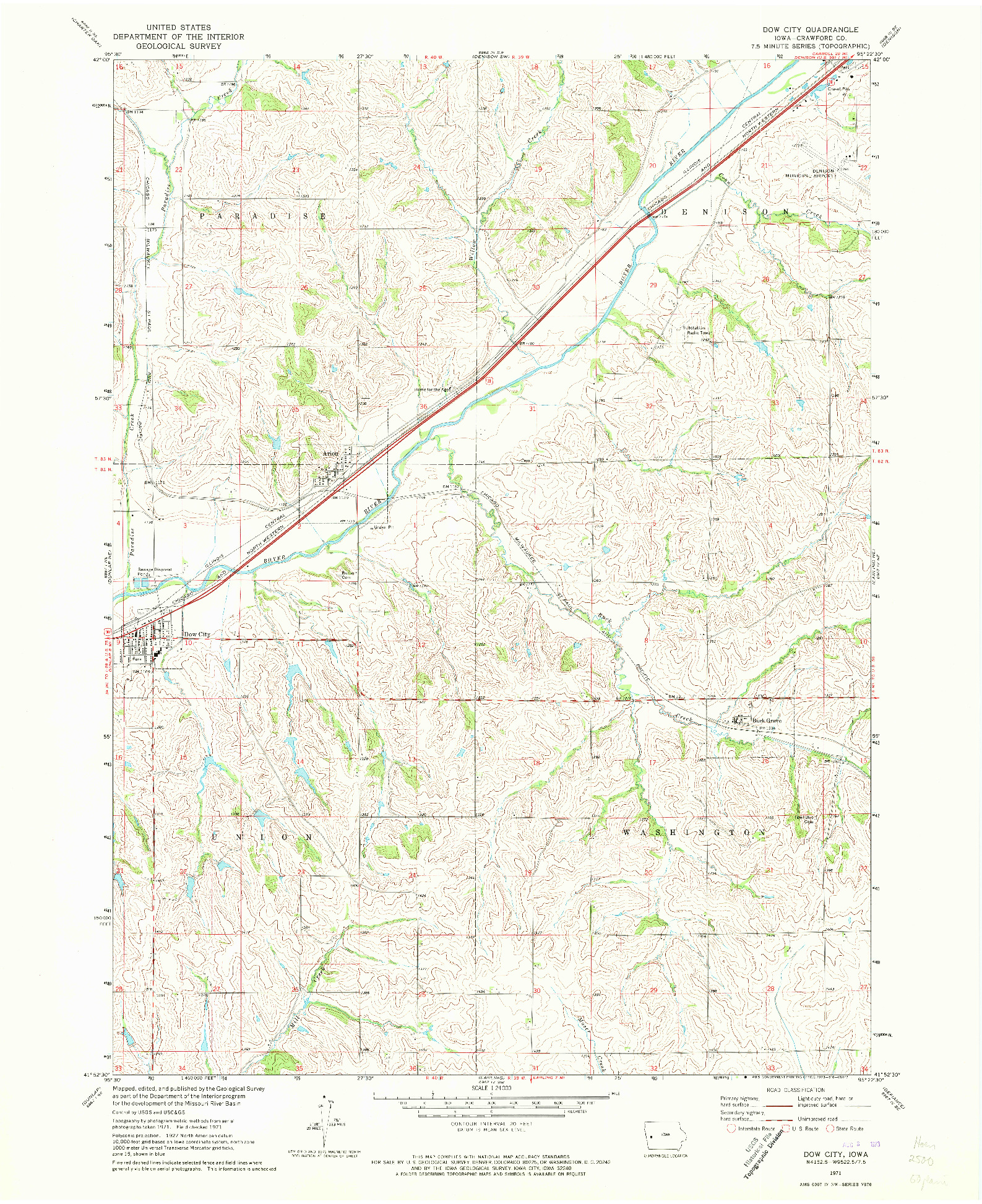 USGS 1:24000-SCALE QUADRANGLE FOR DOW CITY, IA 1971