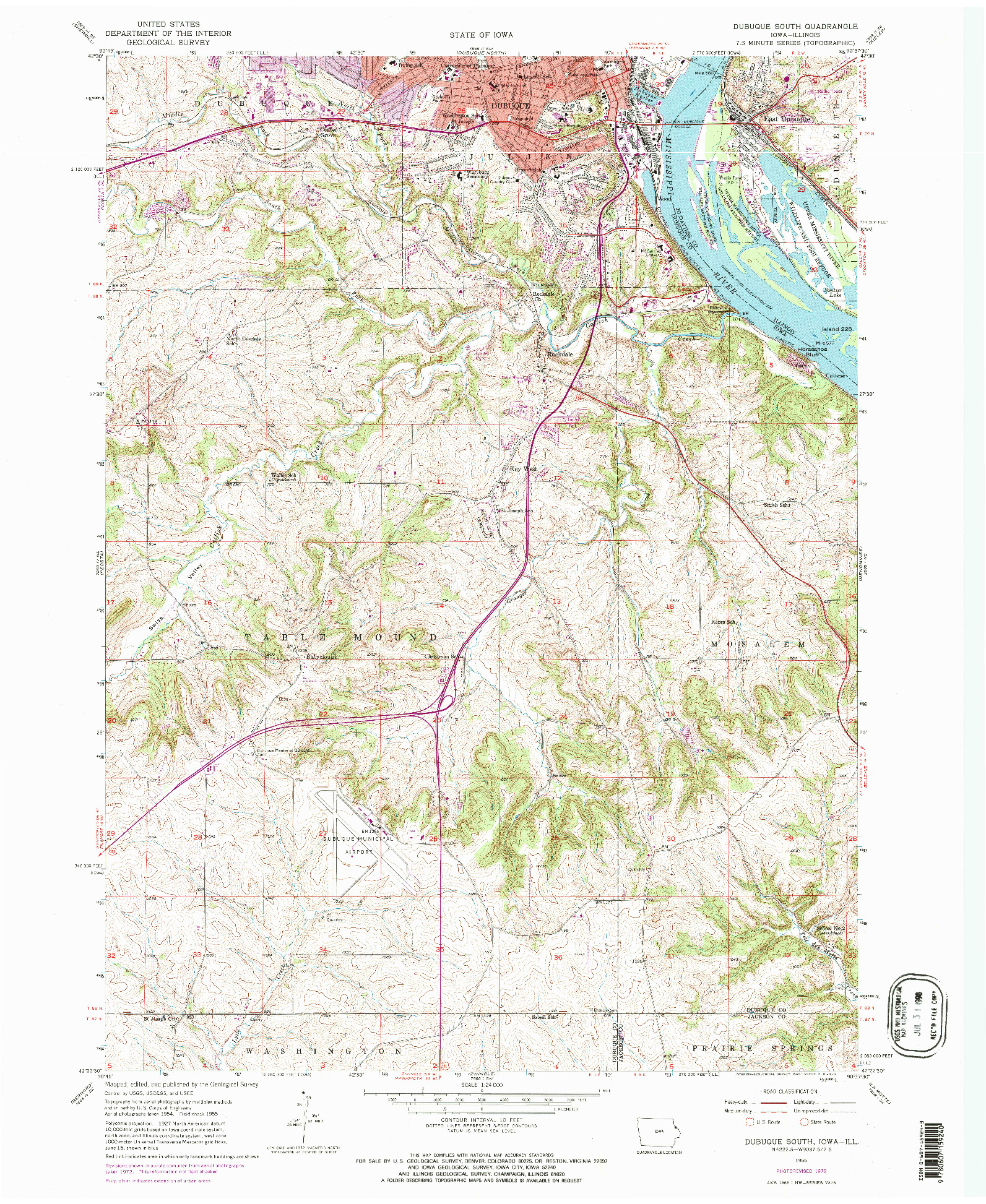 USGS 1:24000-SCALE QUADRANGLE FOR DUBUQUE SOUTH, IA 1955