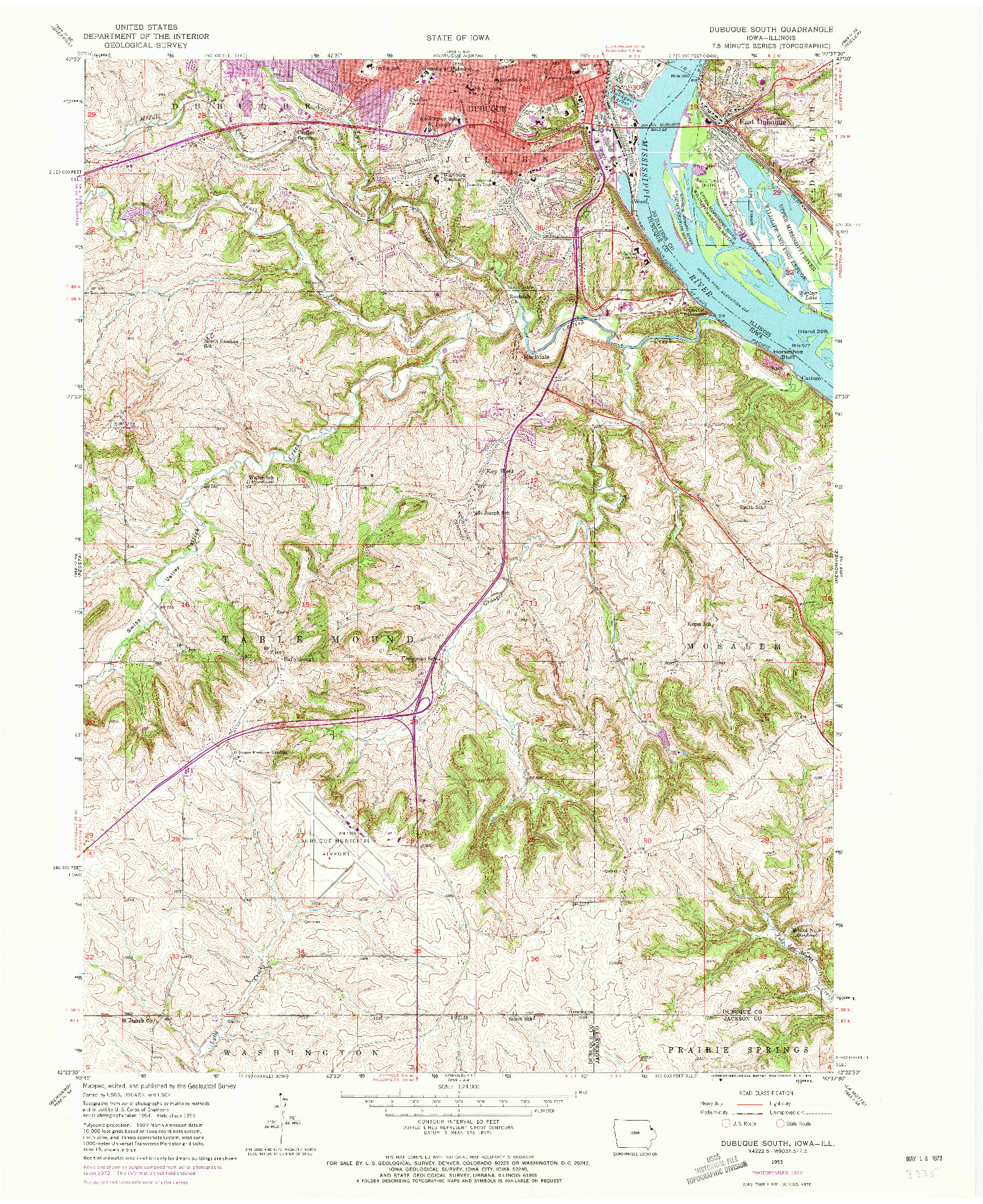 USGS 1:24000-SCALE QUADRANGLE FOR DUBUQUE SOUTH, IA 1955