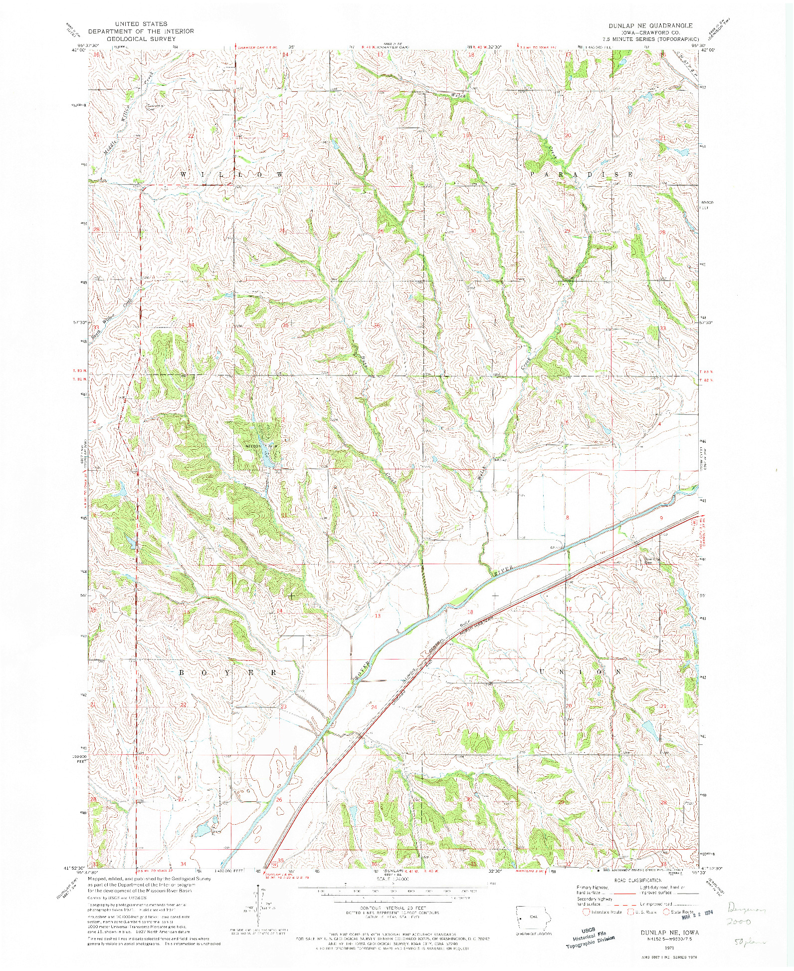 USGS 1:24000-SCALE QUADRANGLE FOR DUNLAP NE, IA 1971