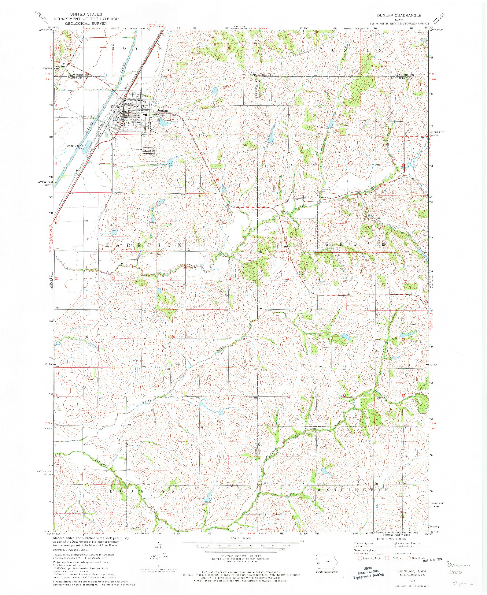 USGS 1:24000-SCALE QUADRANGLE FOR DUNLAP, IA 1971