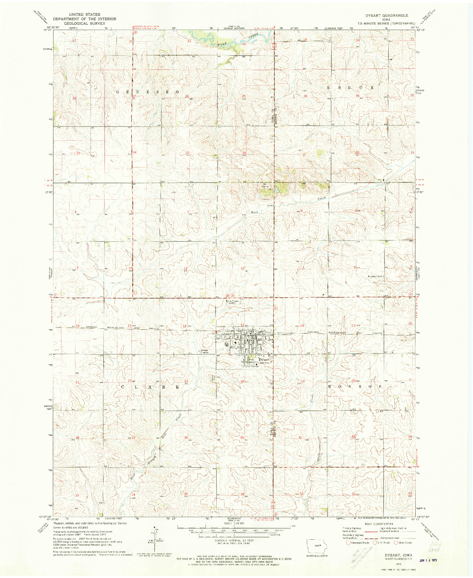 USGS 1:24000-SCALE QUADRANGLE FOR DYSART, IA 1971
