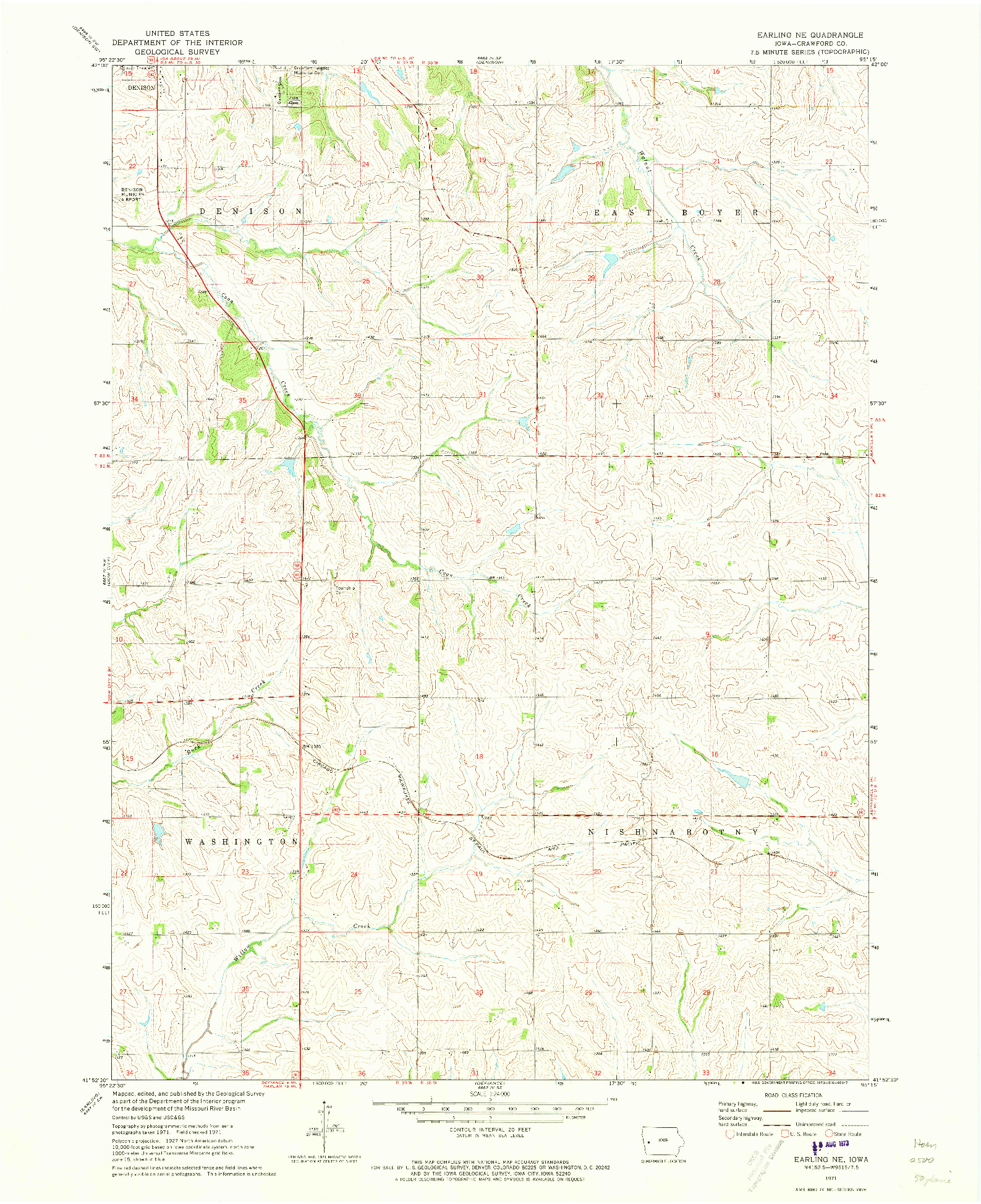USGS 1:24000-SCALE QUADRANGLE FOR EARLING NE, IA 1971