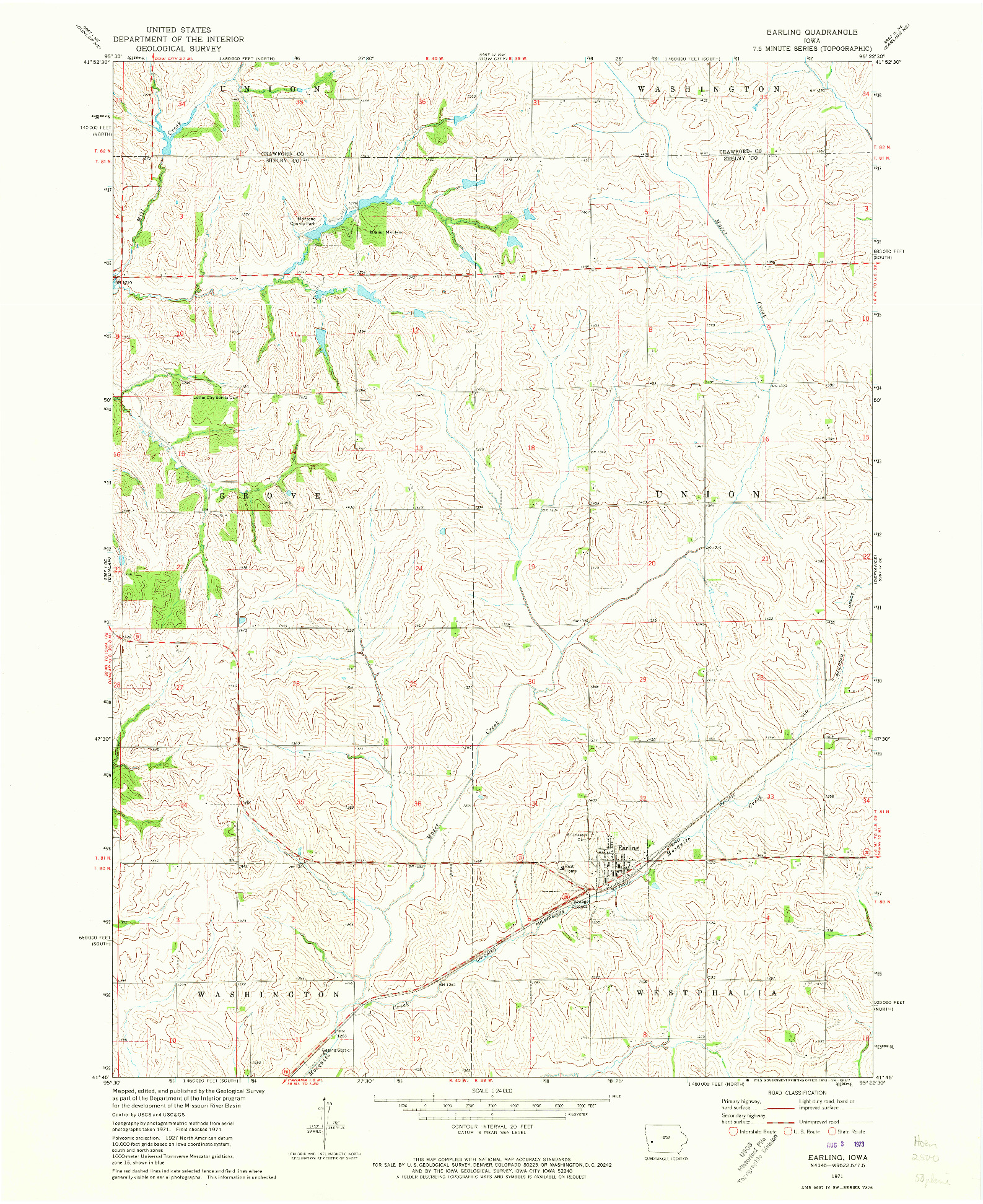 USGS 1:24000-SCALE QUADRANGLE FOR EARLING, IA 1971