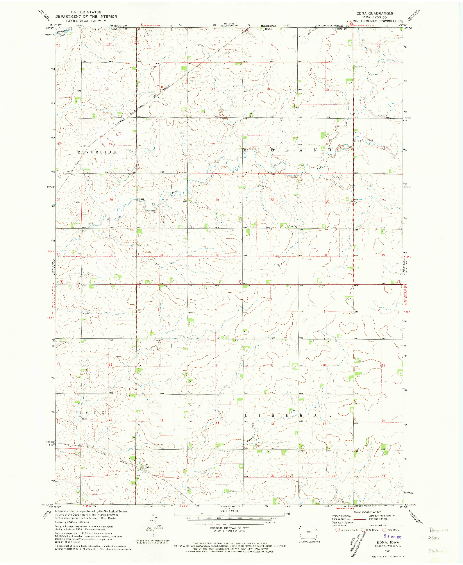 USGS 1:24000-SCALE QUADRANGLE FOR EDNA, IA 1971