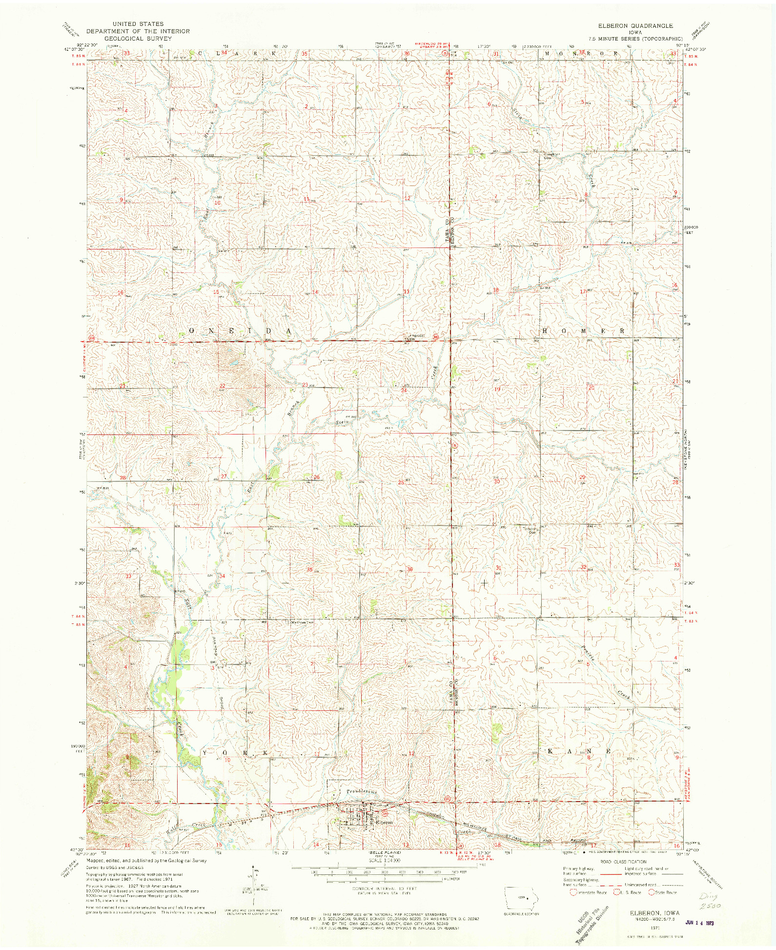 USGS 1:24000-SCALE QUADRANGLE FOR ELBERON, IA 1971