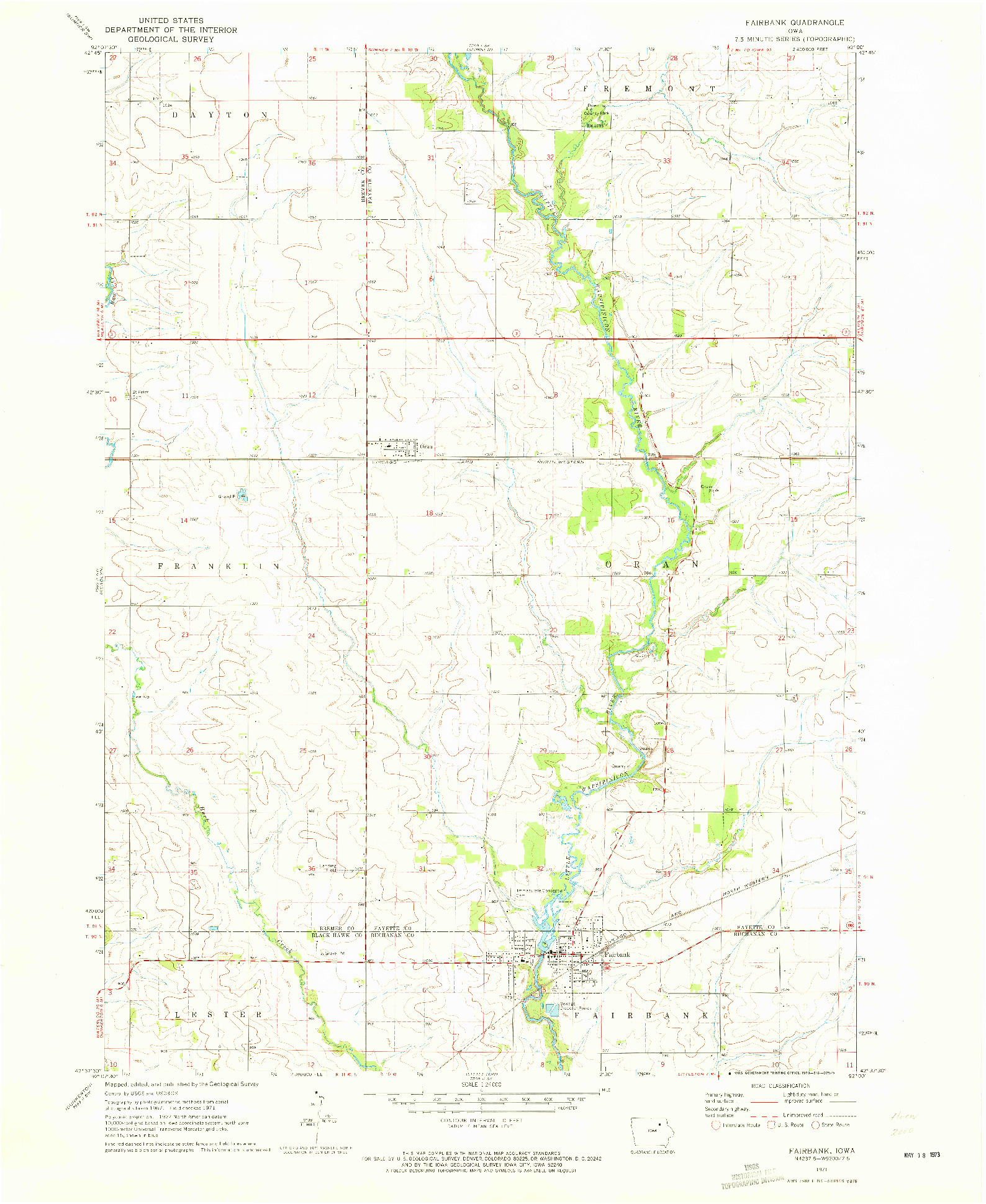 USGS 1:24000-SCALE QUADRANGLE FOR FAIRBANK, IA 1971