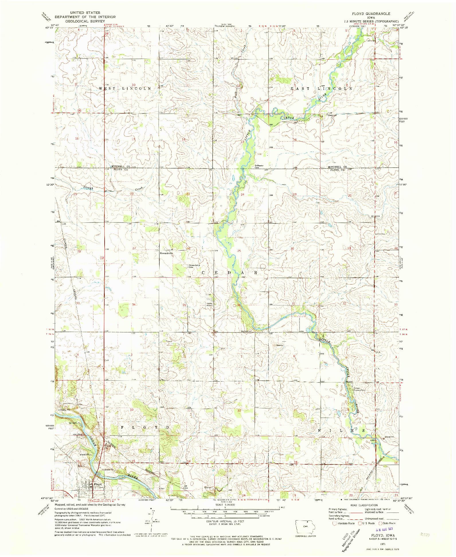 USGS 1:24000-SCALE QUADRANGLE FOR FLOYD, IA 1971