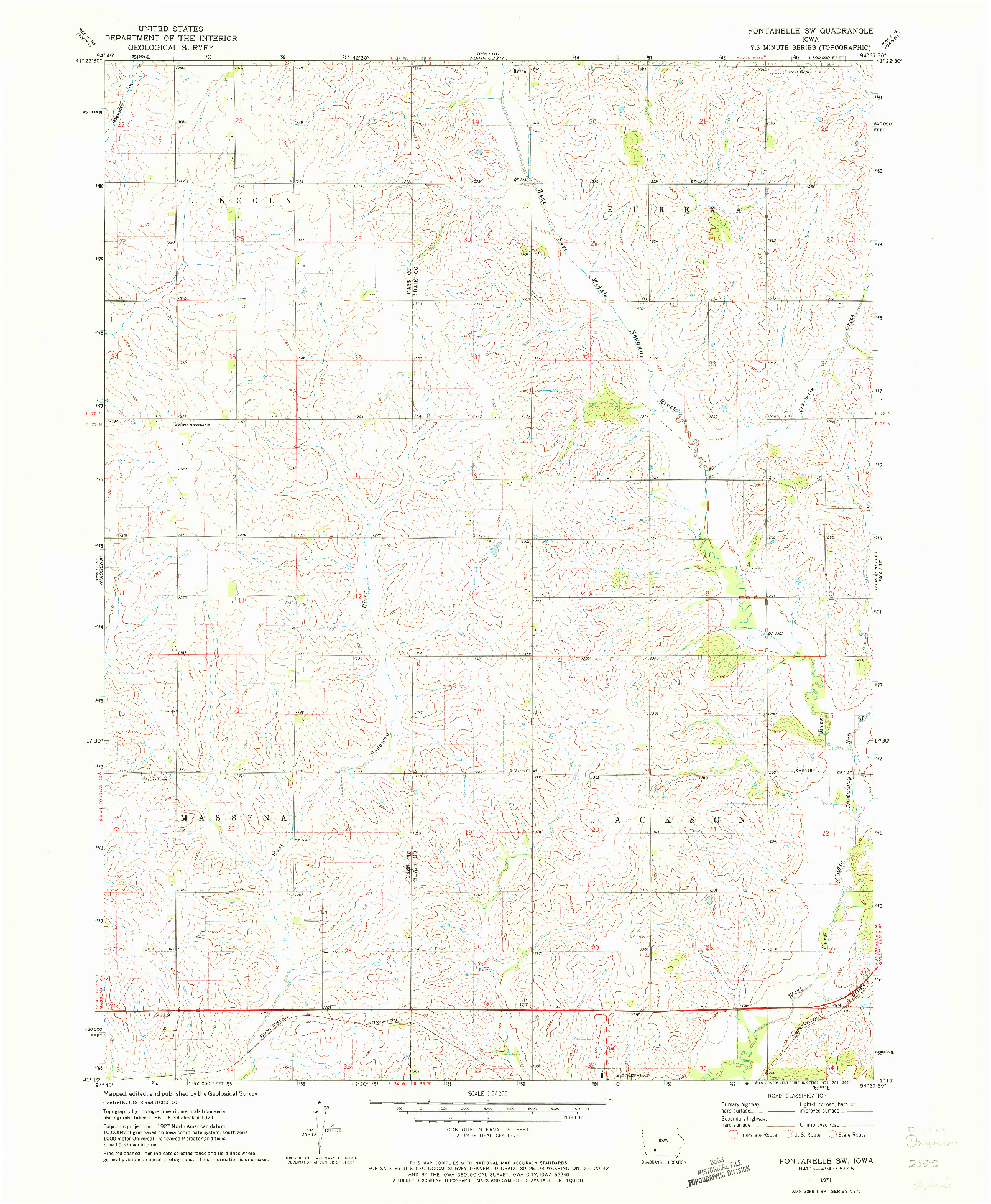 USGS 1:24000-SCALE QUADRANGLE FOR FONTANELLE SW, IA 1971