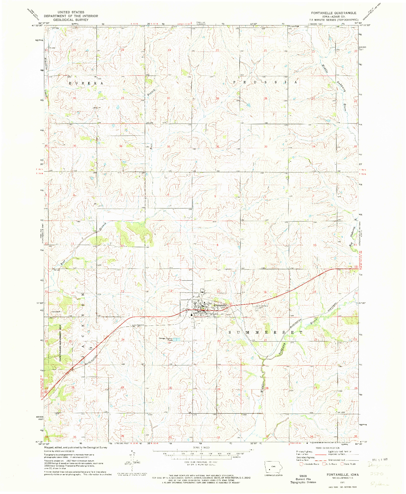USGS 1:24000-SCALE QUADRANGLE FOR FONTANELLE, IA 1971