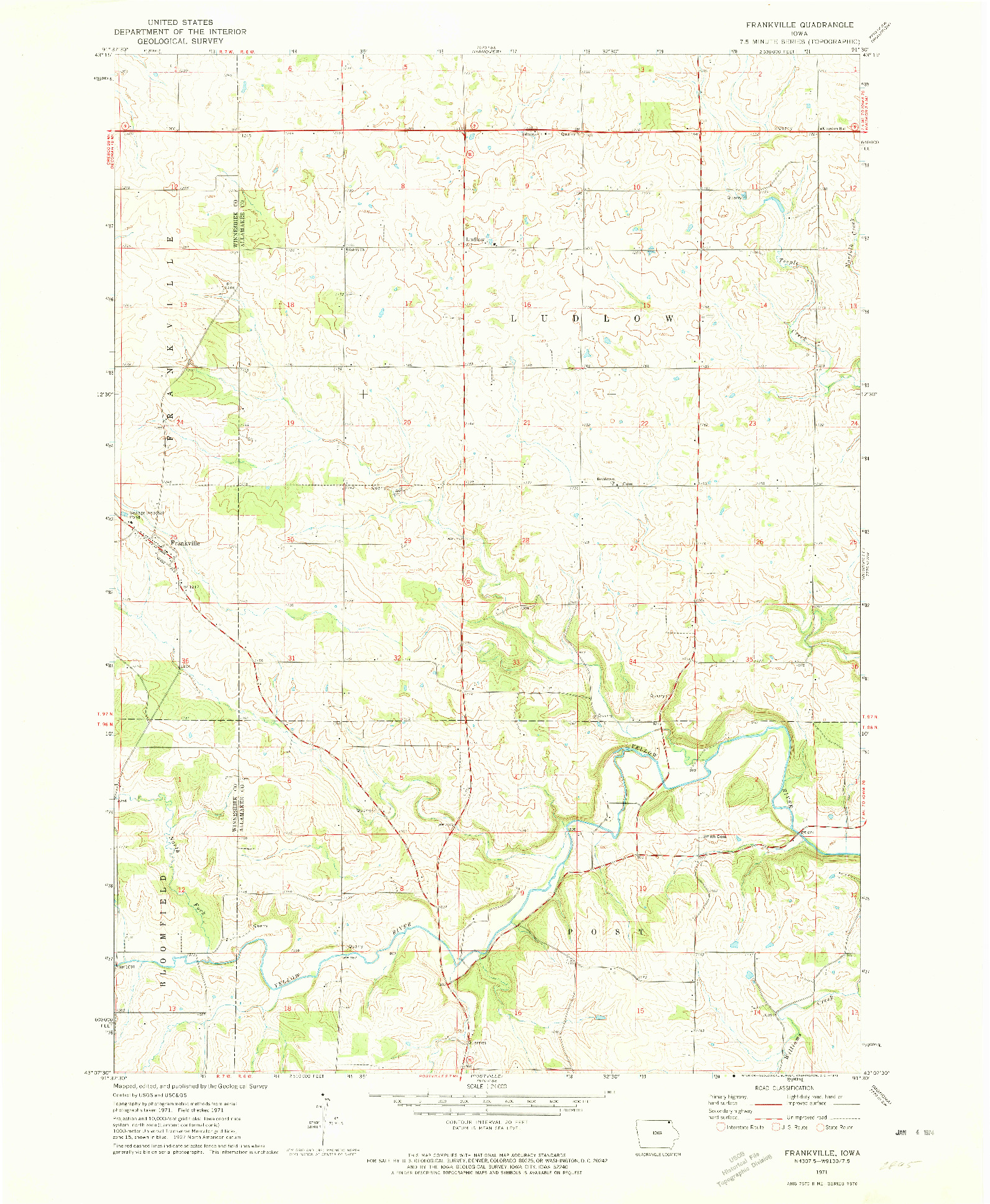 USGS 1:24000-SCALE QUADRANGLE FOR FRANKVILLE, IA 1971