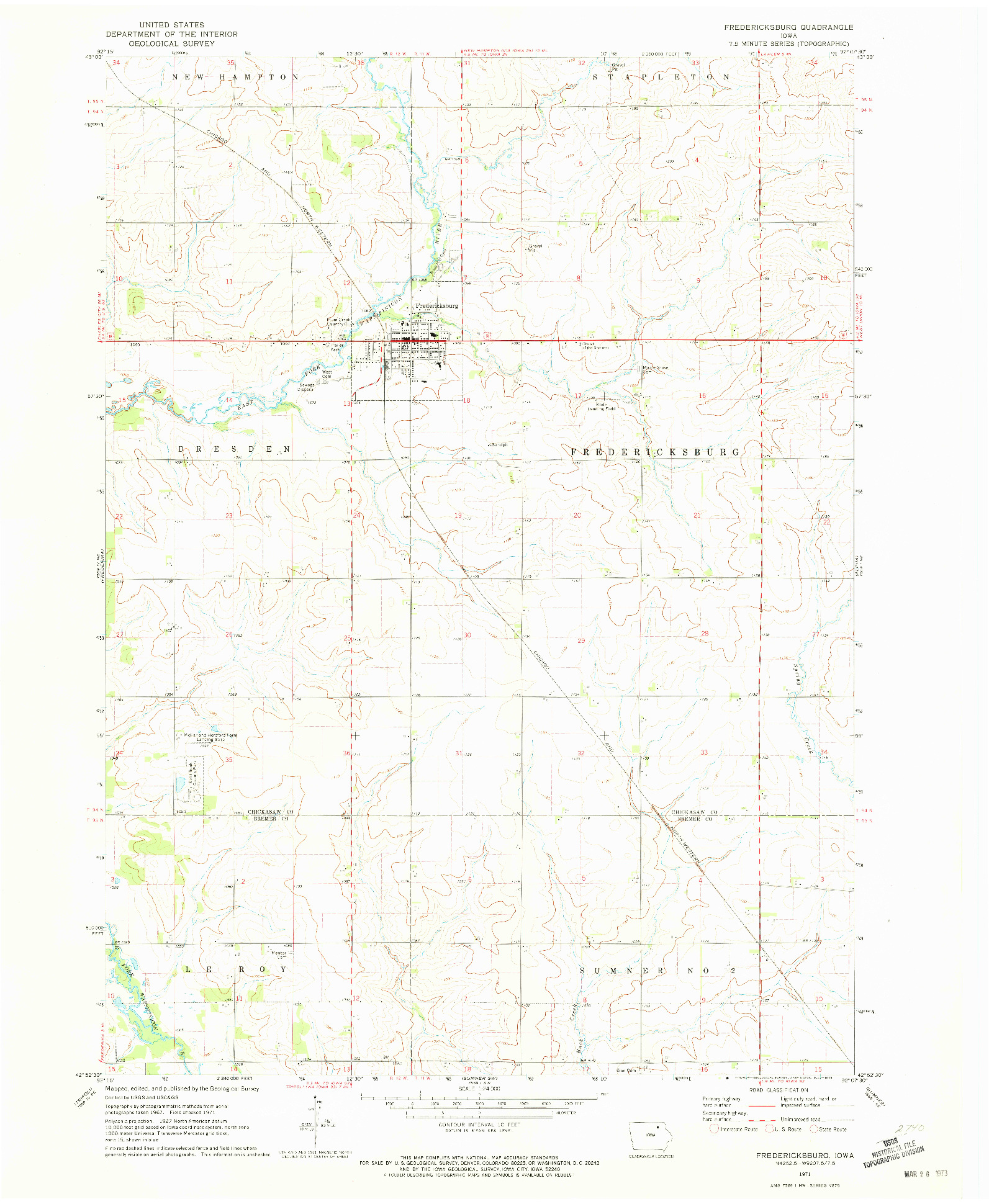USGS 1:24000-SCALE QUADRANGLE FOR FREDERICKSBURG, IA 1971