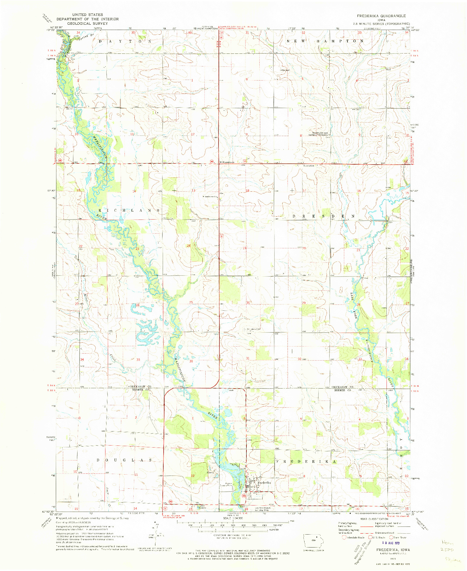 USGS 1:24000-SCALE QUADRANGLE FOR FREDERIKA, IA 1971