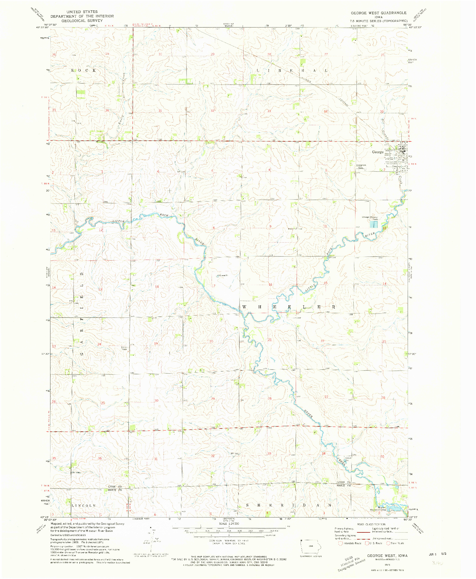 USGS 1:24000-SCALE QUADRANGLE FOR GEORGE WEST, IA 1971
