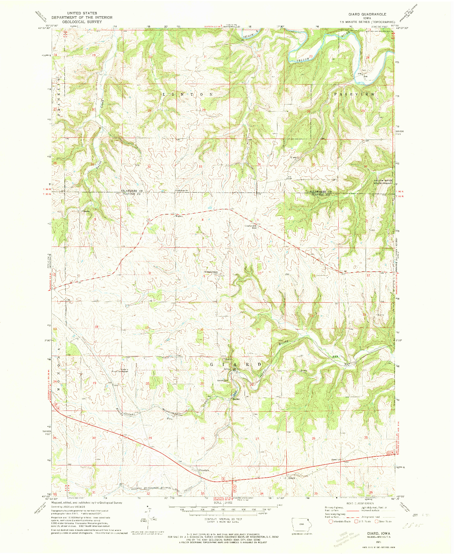 USGS 1:24000-SCALE QUADRANGLE FOR GIARD, IA 1971