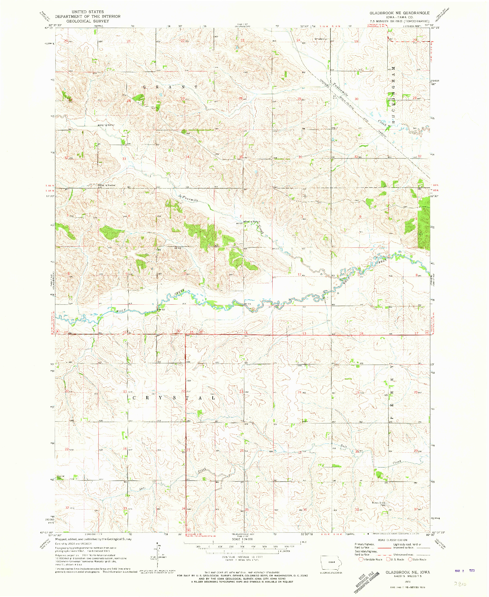 USGS 1:24000-SCALE QUADRANGLE FOR GLADBROOK NE, IA 1971