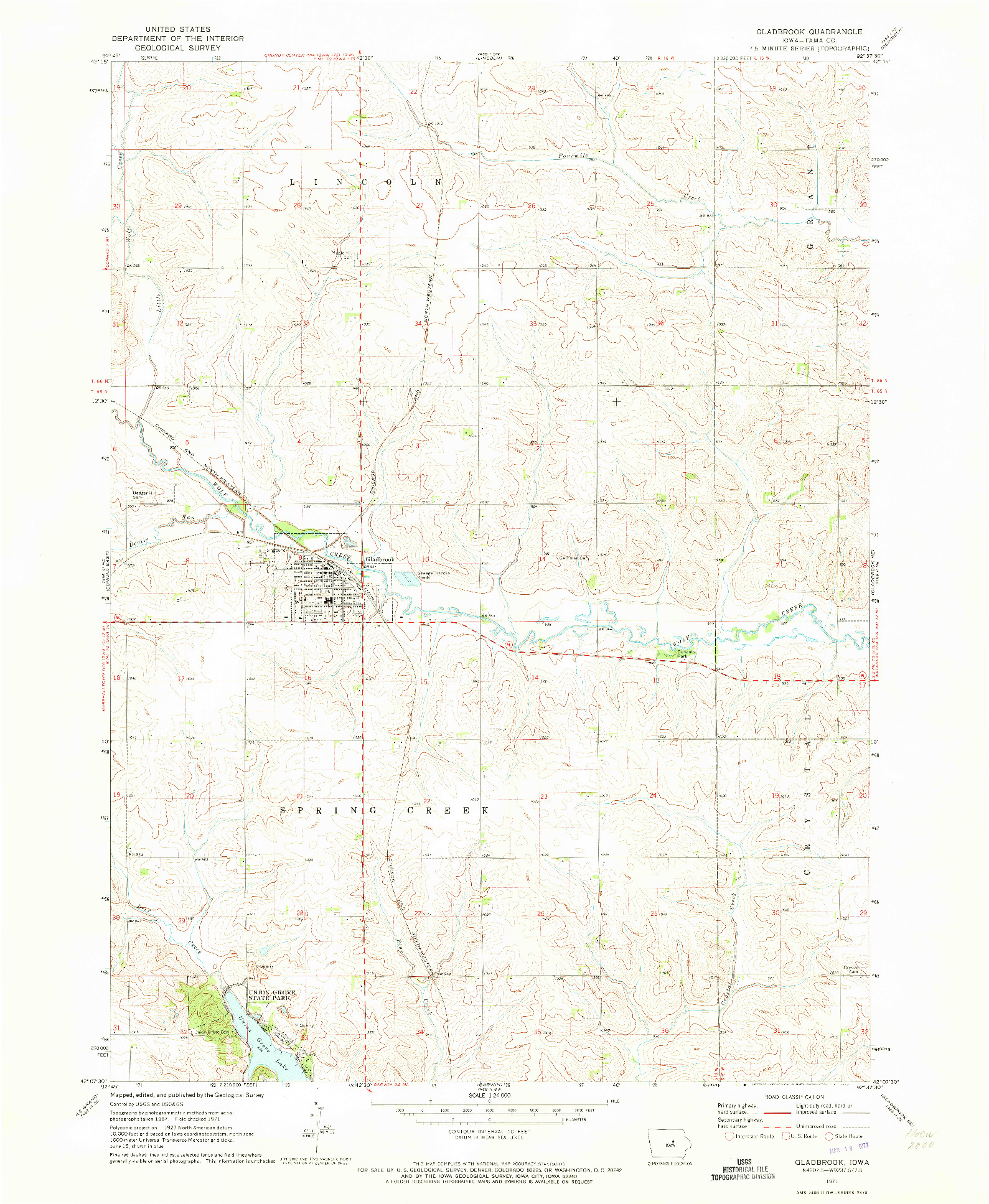 USGS 1:24000-SCALE QUADRANGLE FOR GLADBROOK, IA 1971