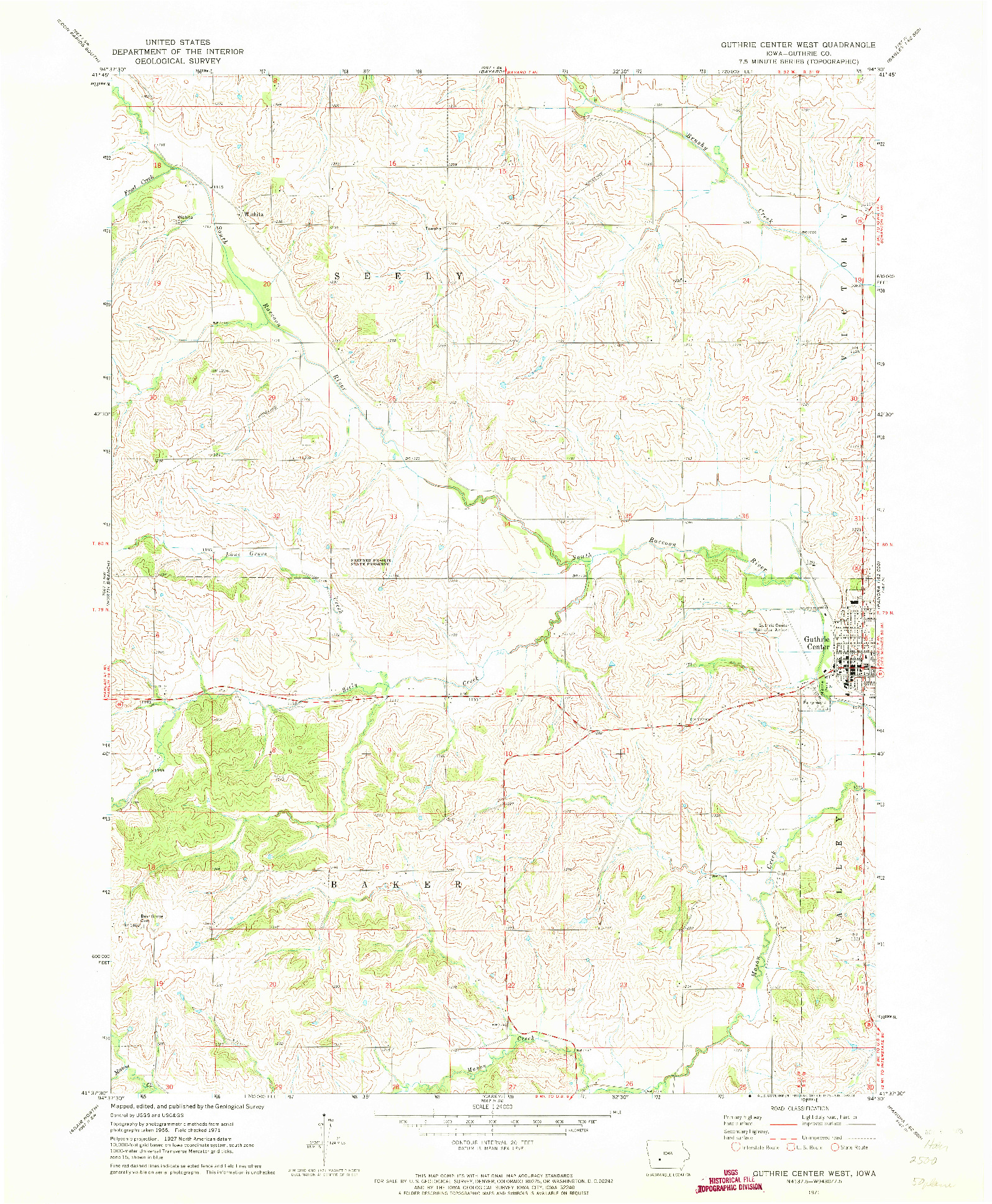 USGS 1:24000-SCALE QUADRANGLE FOR GUTHRIE CENTER WEST, IA 1971