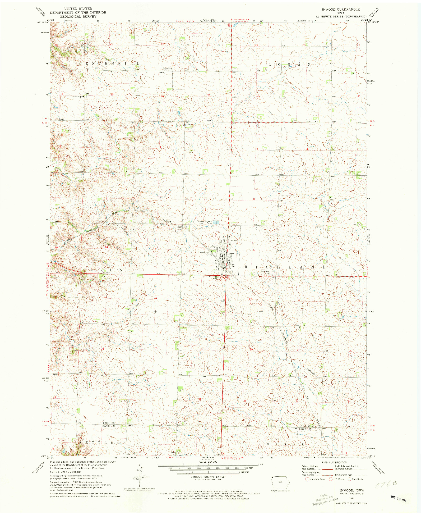 USGS 1:24000-SCALE QUADRANGLE FOR INWOOD, IA 1971
