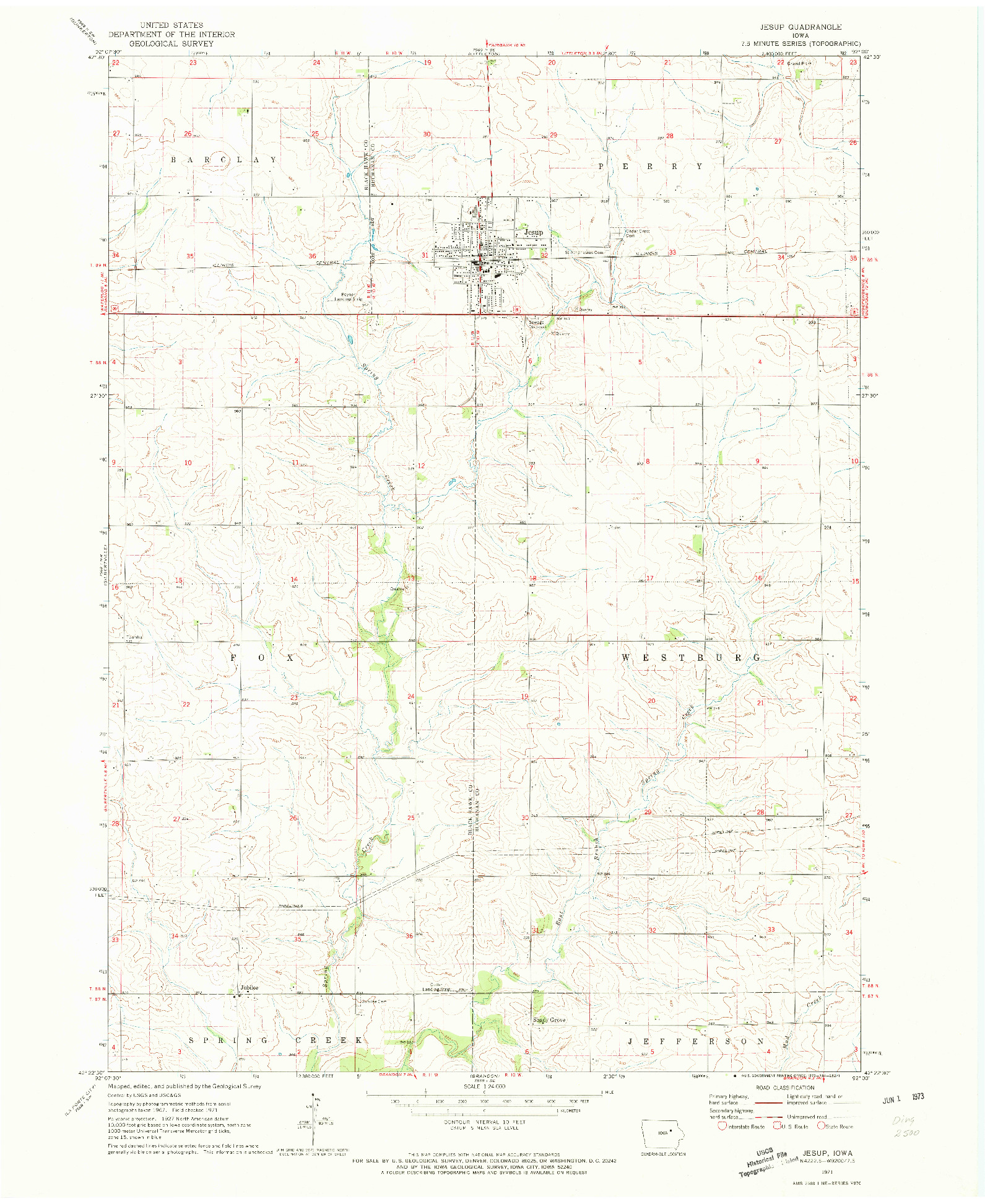 USGS 1:24000-SCALE QUADRANGLE FOR JESUP, IA 1971