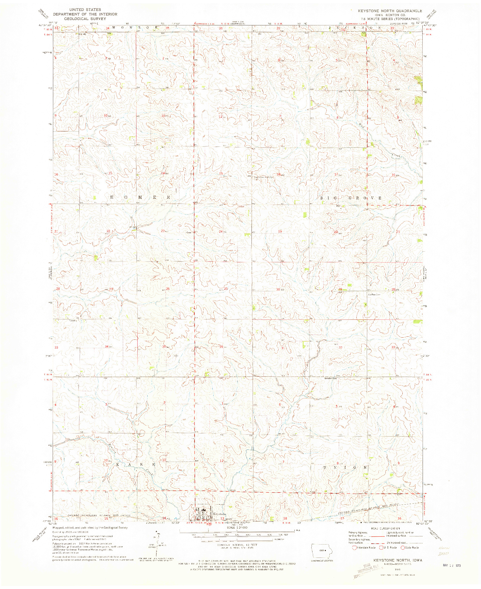 USGS 1:24000-SCALE QUADRANGLE FOR KEYSTONE NORTH, IA 1971