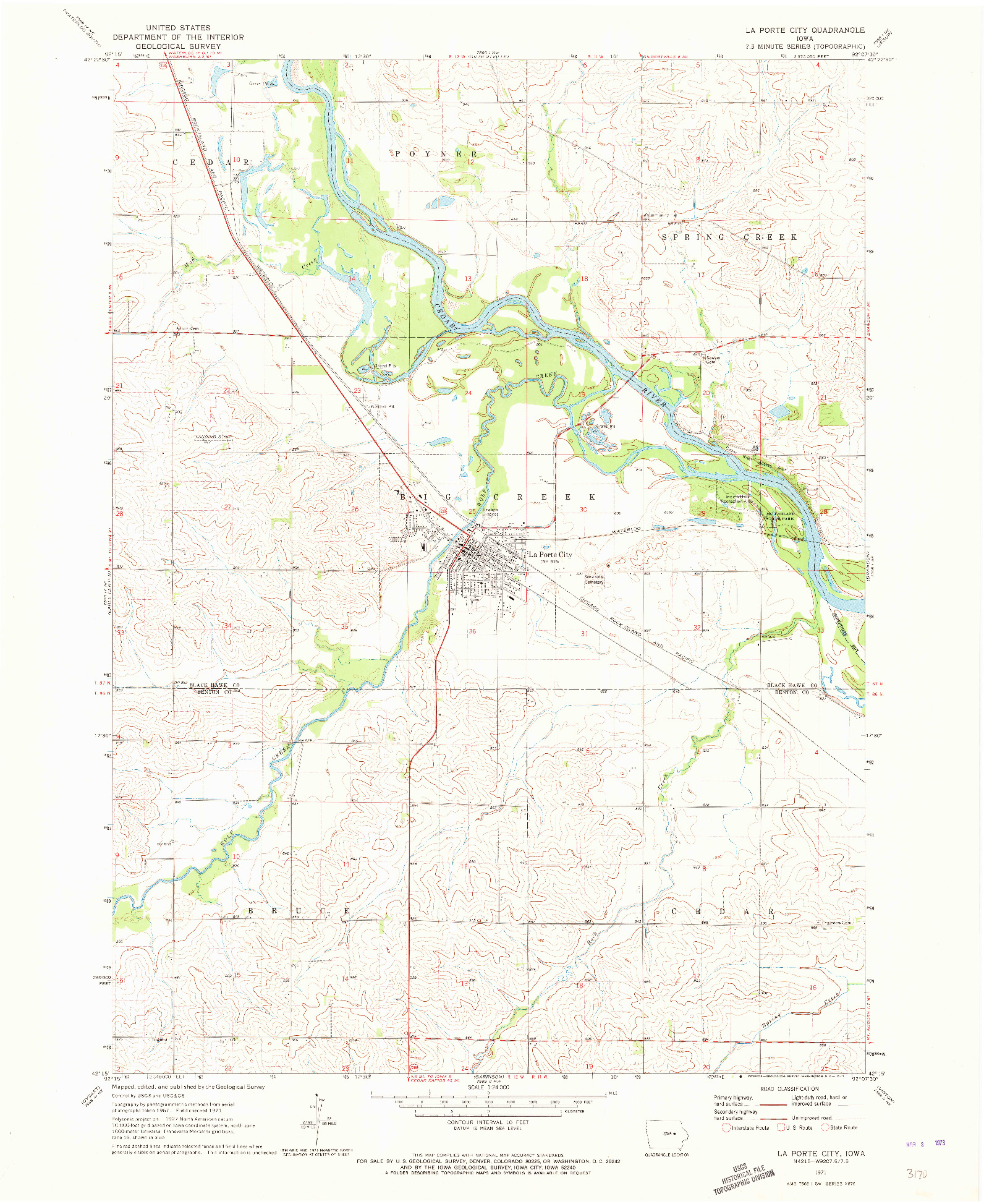 USGS 1:24000-SCALE QUADRANGLE FOR LA PORTE CITY, IA 1971