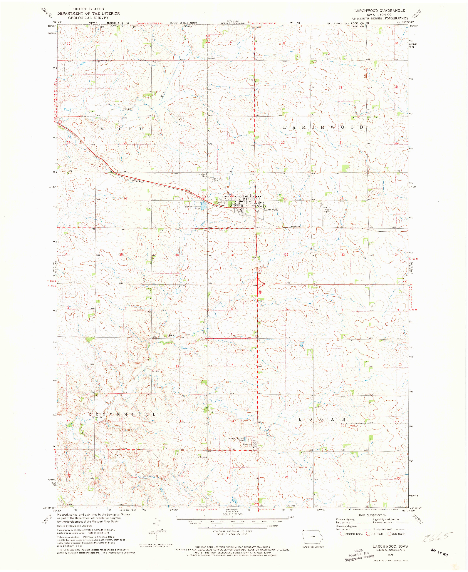 USGS 1:24000-SCALE QUADRANGLE FOR LARCHWOOD, IA 1971