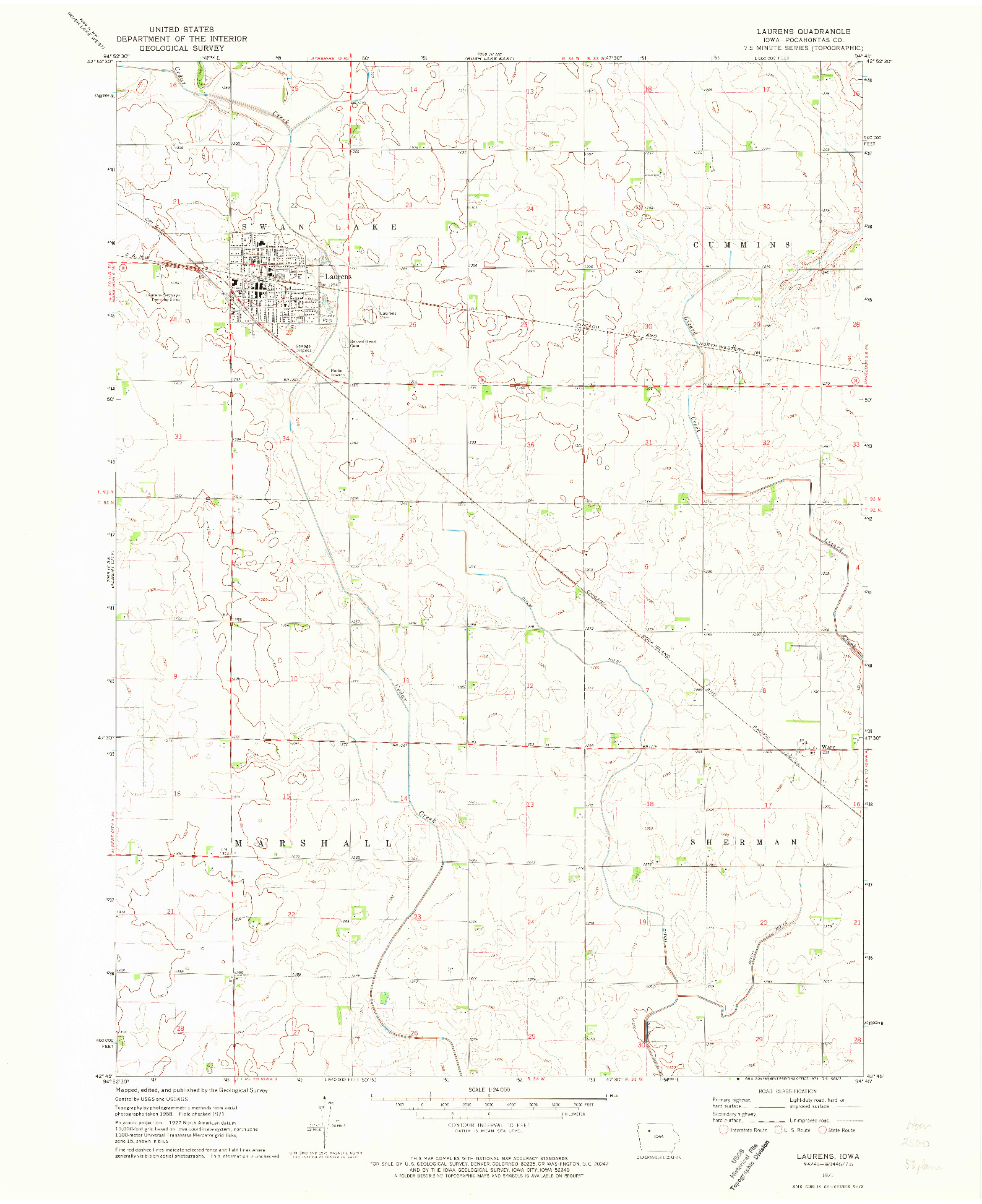 USGS 1:24000-SCALE QUADRANGLE FOR LAURENS, IA 1971