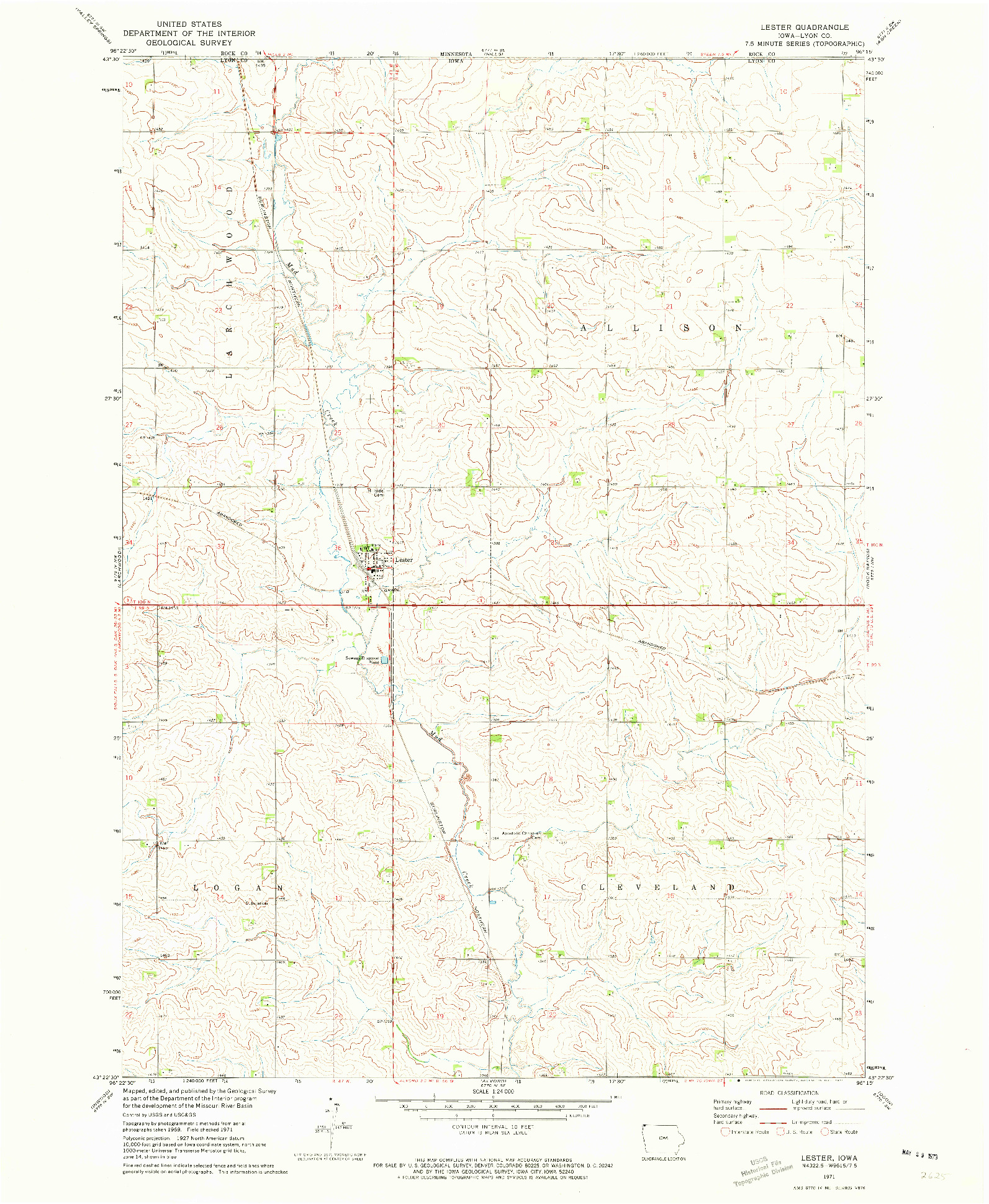 USGS 1:24000-SCALE QUADRANGLE FOR LESTER, IA 1971