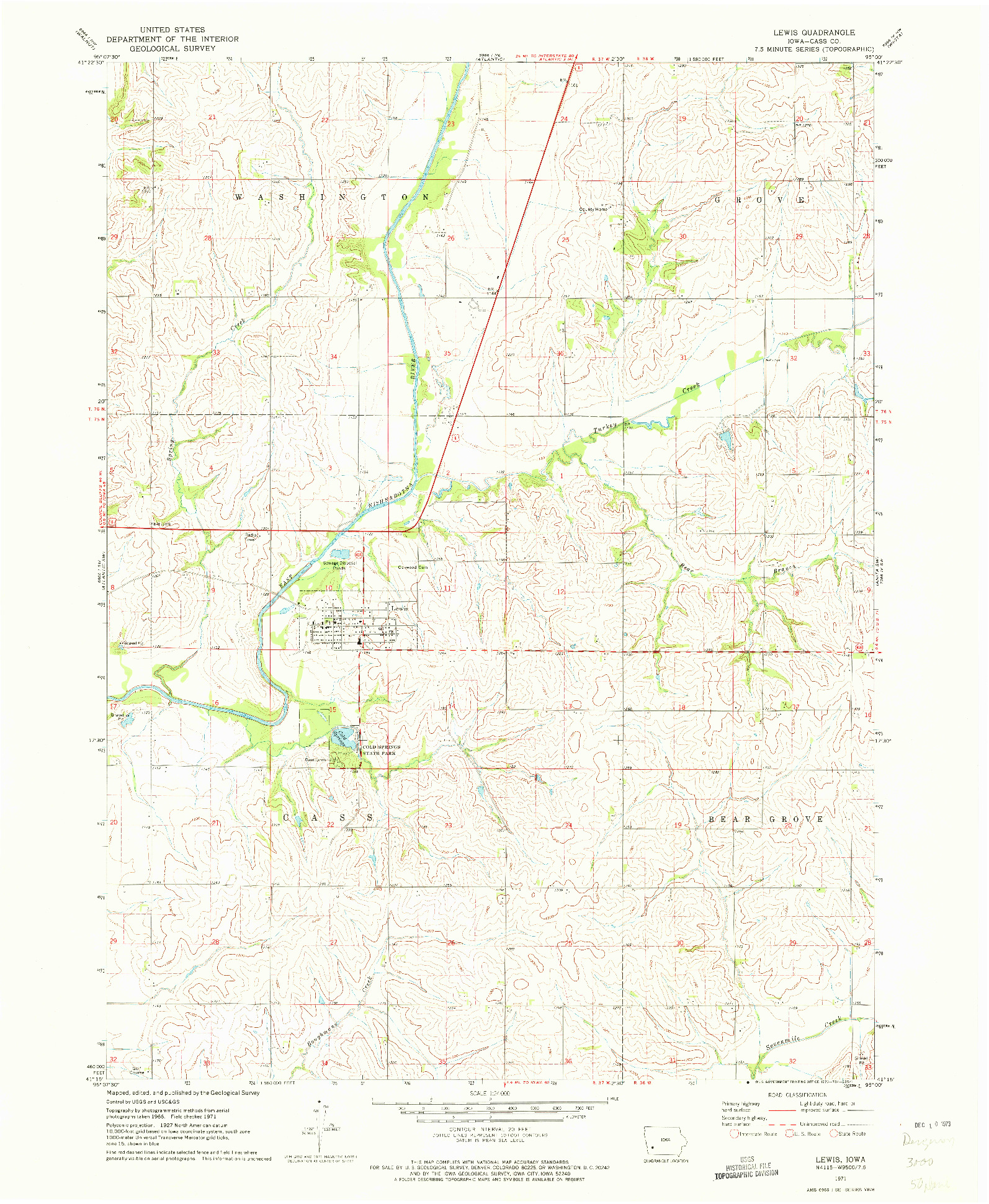 USGS 1:24000-SCALE QUADRANGLE FOR LEWIS, IA 1971