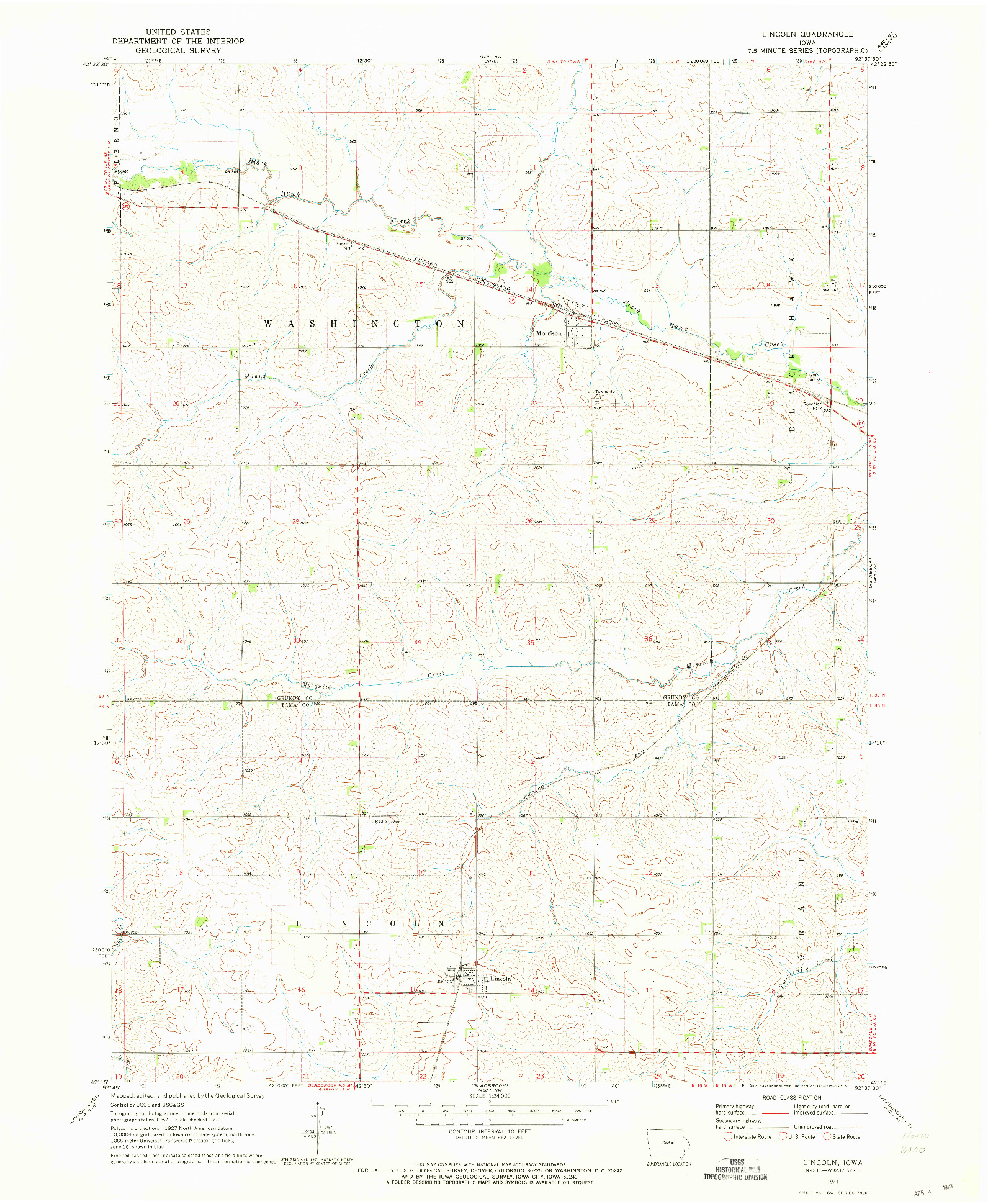 USGS 1:24000-SCALE QUADRANGLE FOR LINCOLN, IA 1971