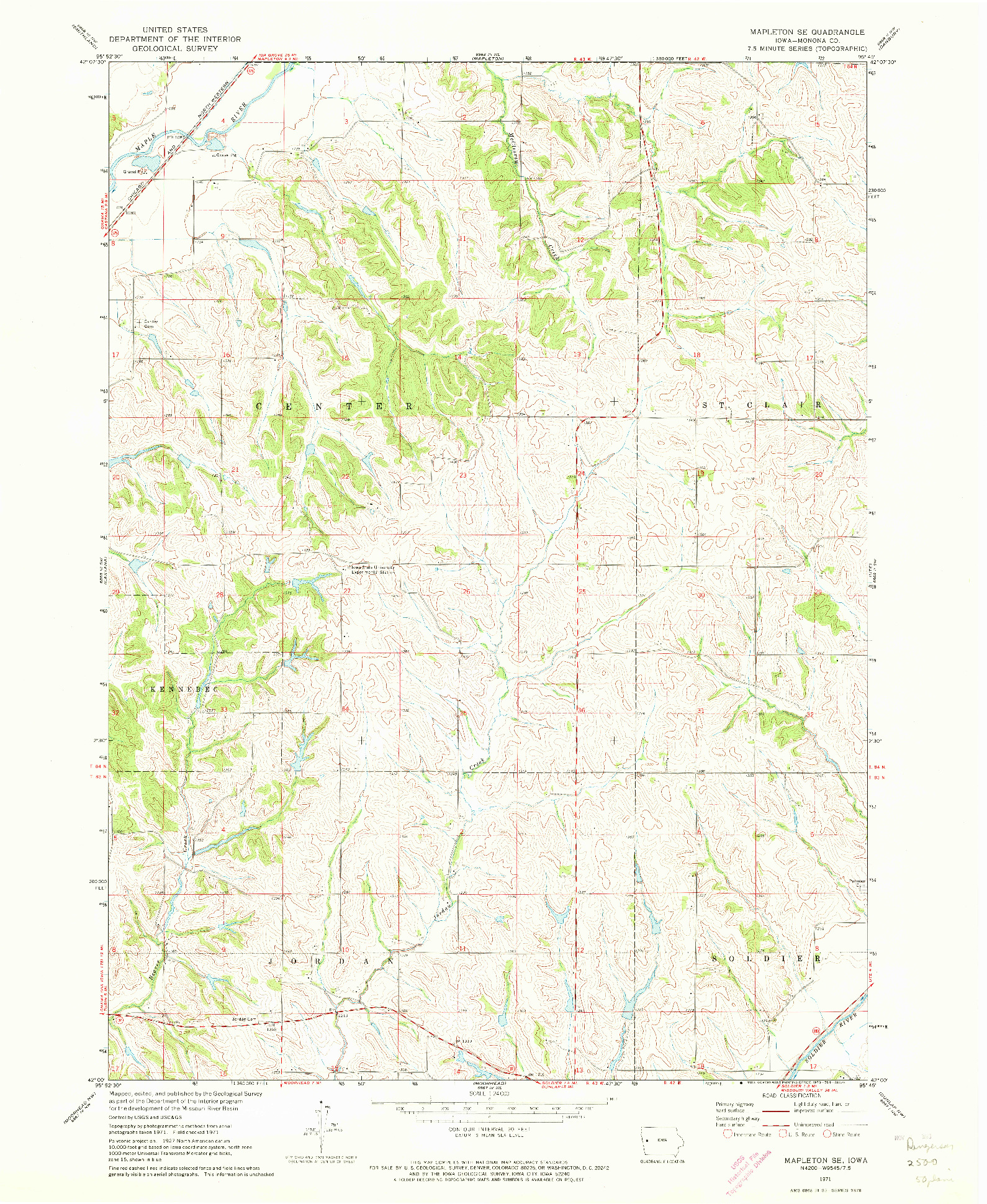 USGS 1:24000-SCALE QUADRANGLE FOR MAPLETON SE, IA 1971