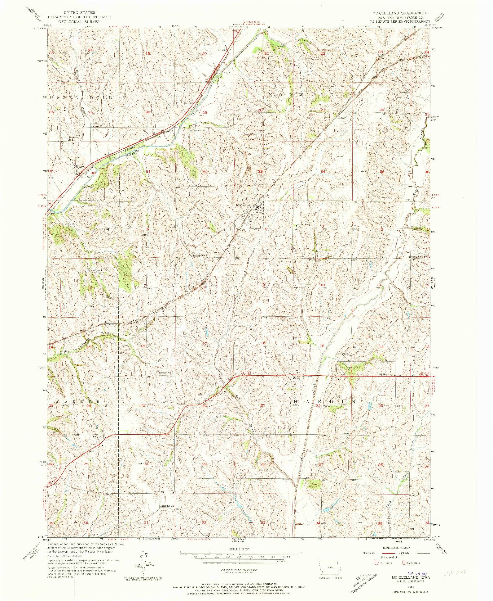 USGS 1:24000-SCALE QUADRANGLE FOR MC CLELLAND, IA 1956