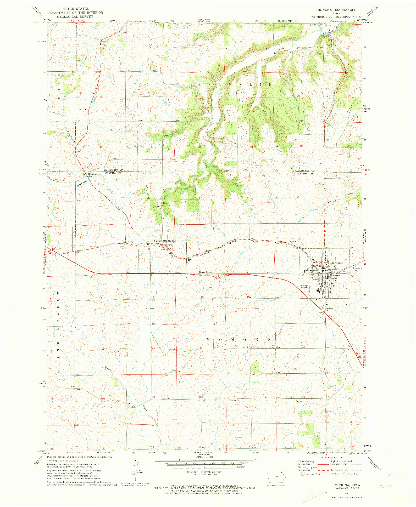 USGS 1:24000-SCALE QUADRANGLE FOR MONONA, IA 1971