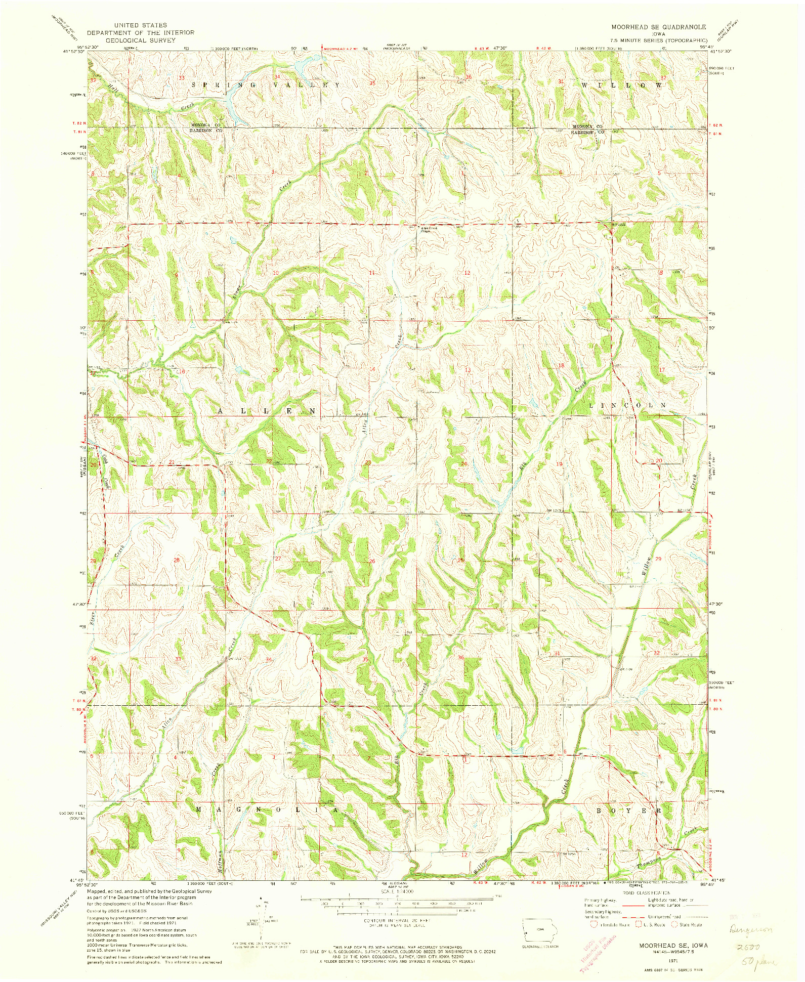 USGS 1:24000-SCALE QUADRANGLE FOR MOORHEAD SE, IA 1971