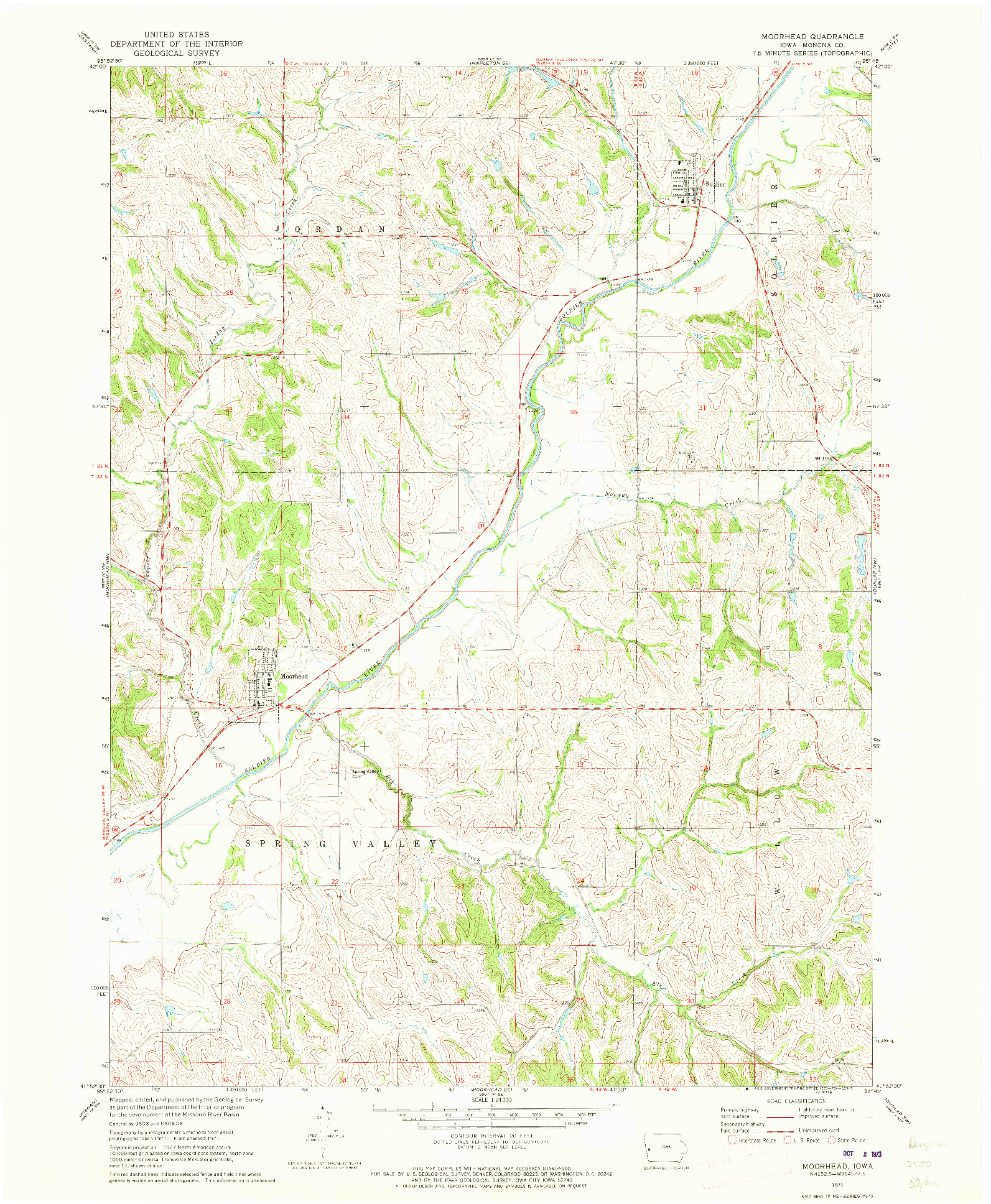USGS 1:24000-SCALE QUADRANGLE FOR MOORHEAD, IA 1971