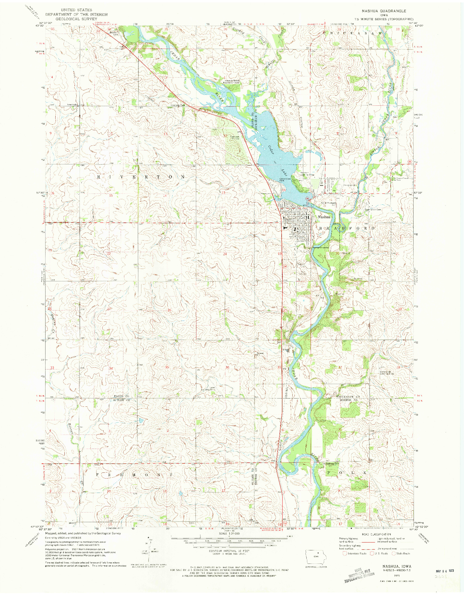 USGS 1:24000-SCALE QUADRANGLE FOR NASHUA, IA 1971