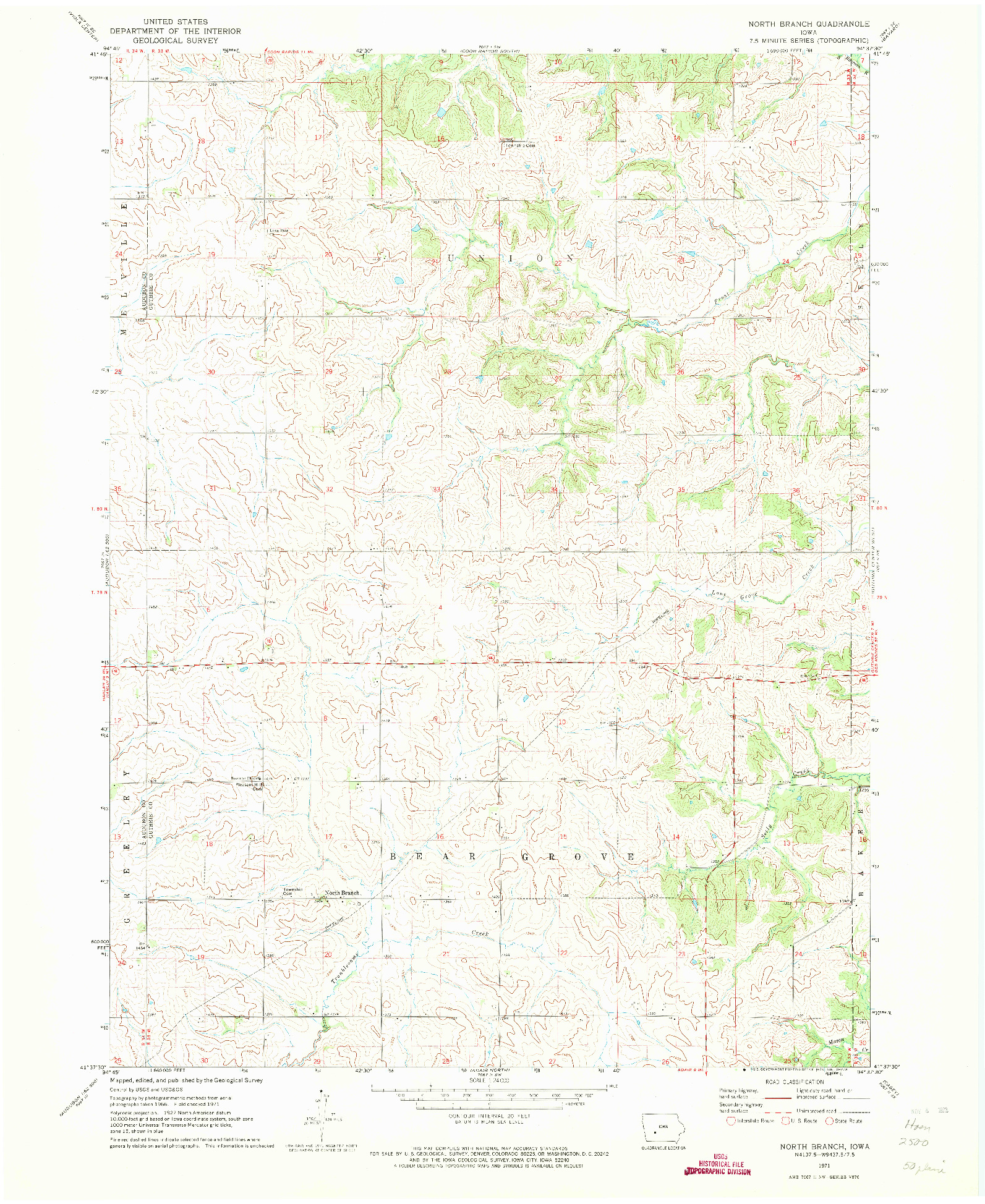 USGS 1:24000-SCALE QUADRANGLE FOR NORTH BRANCH, IA 1971