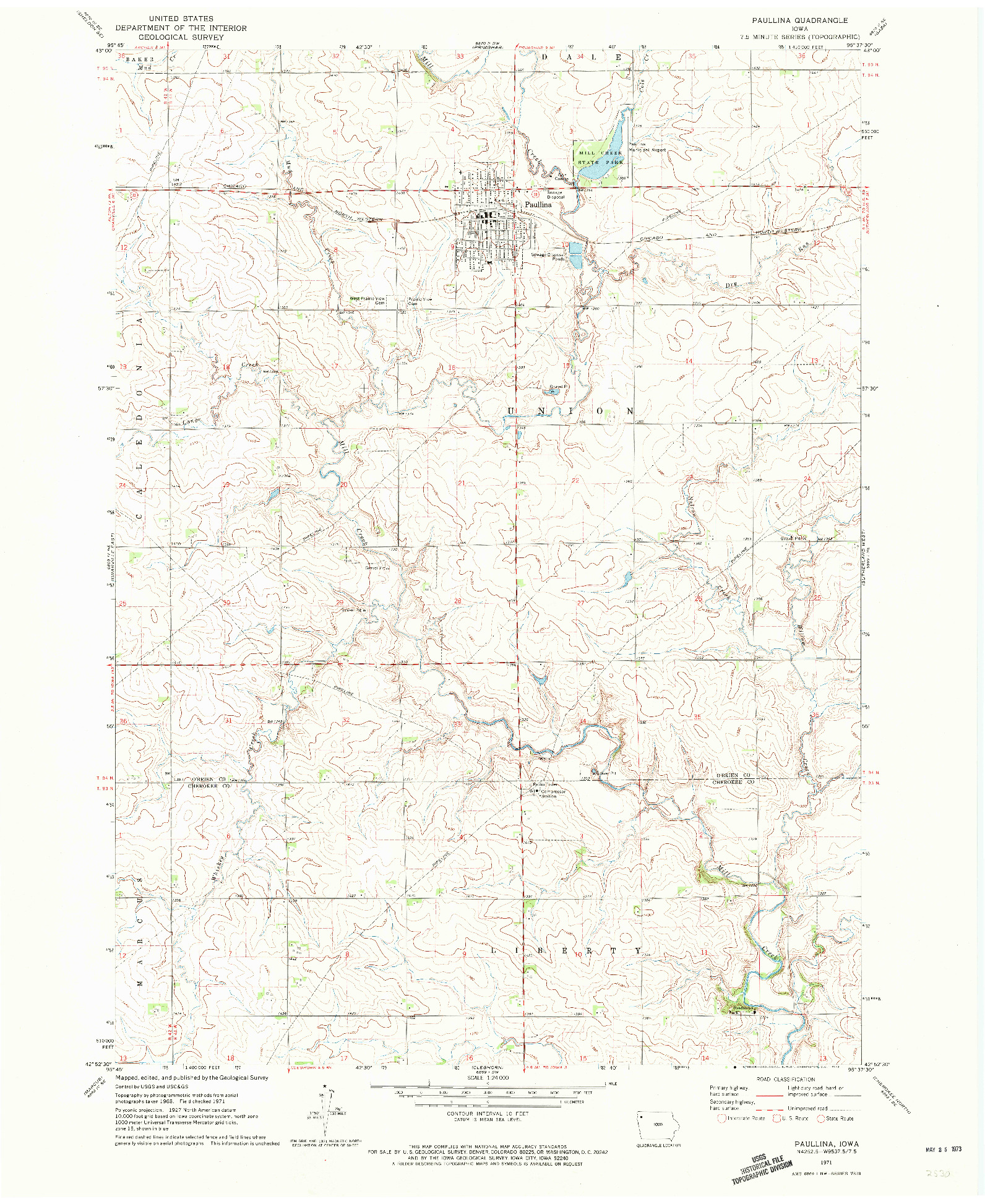 USGS 1:24000-SCALE QUADRANGLE FOR PAULLINA, IA 1971